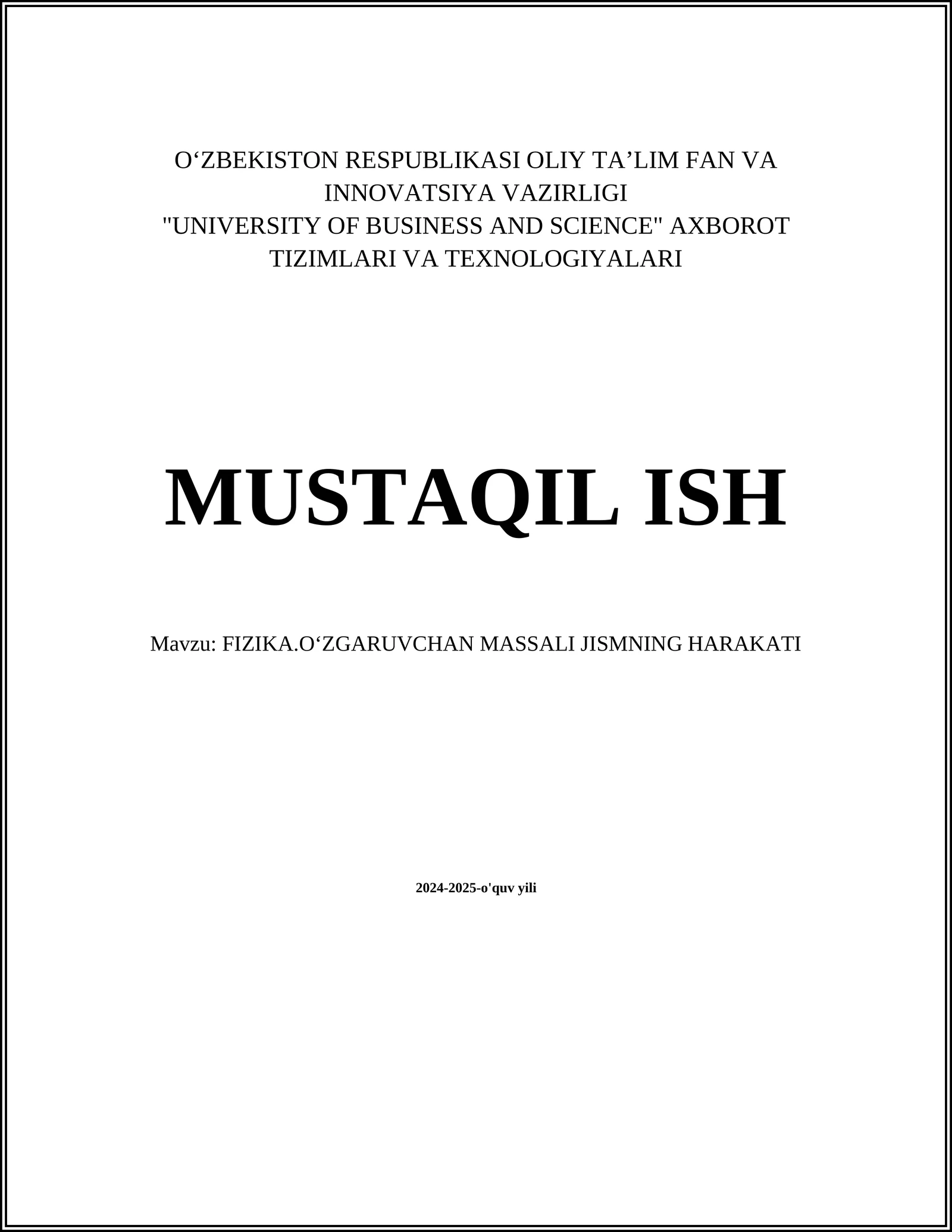 FIZIKA.OʻZGARUVCHAN MASSALI JISMNING HARAKATI