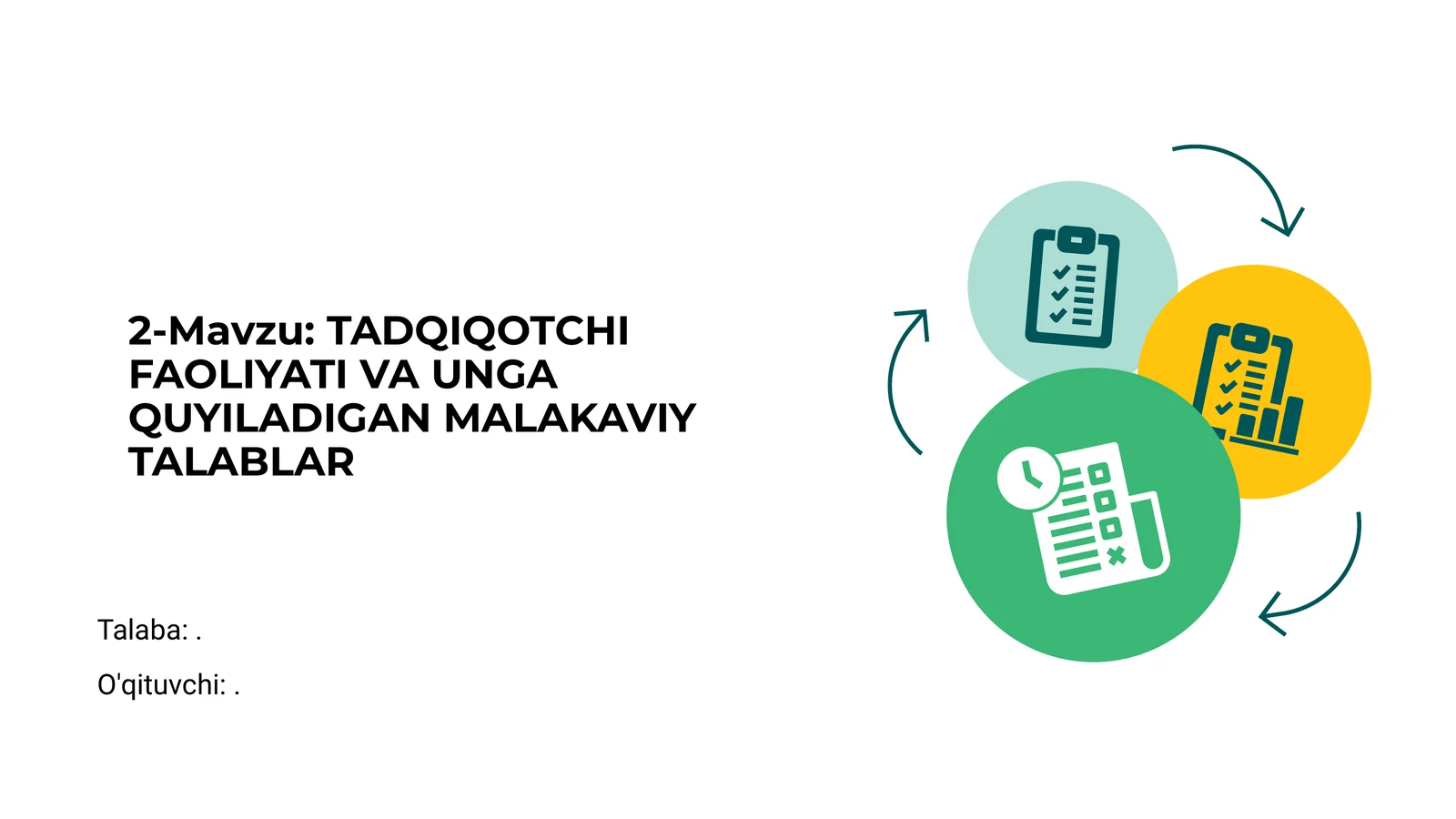 TADQIQOTCHI FAOLIYATI VA UNGA QUYILADIGAN MALAKAVIY TALABLAR