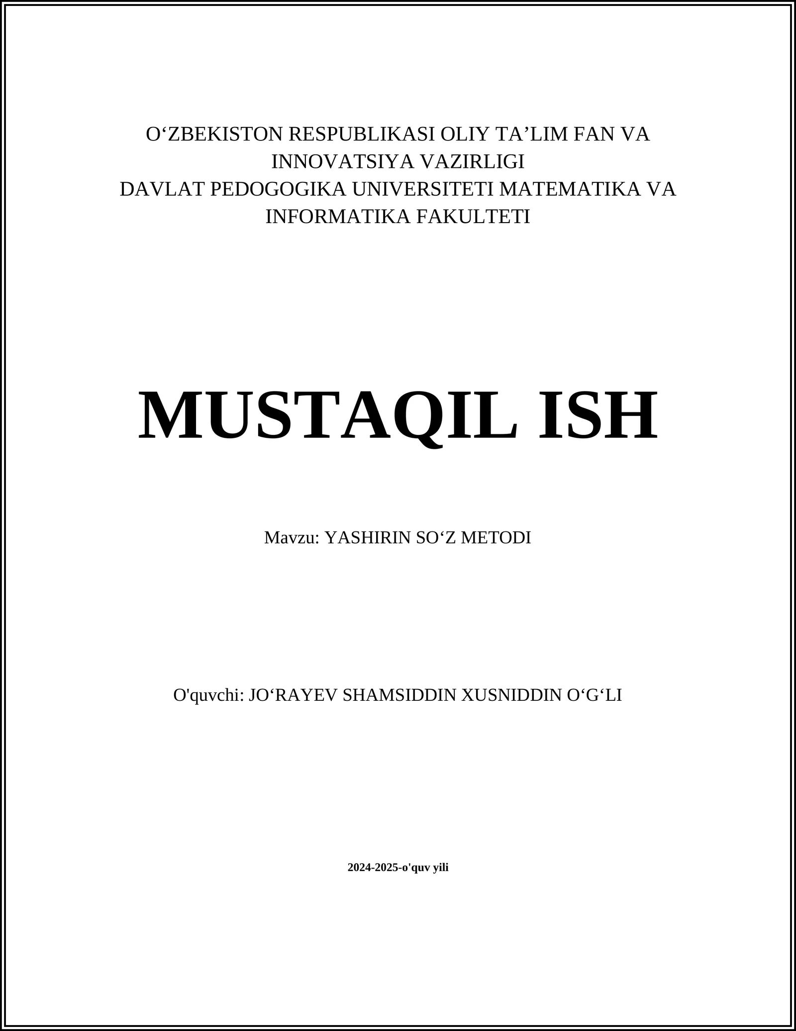 YASHIRIN SOʻZ METODI