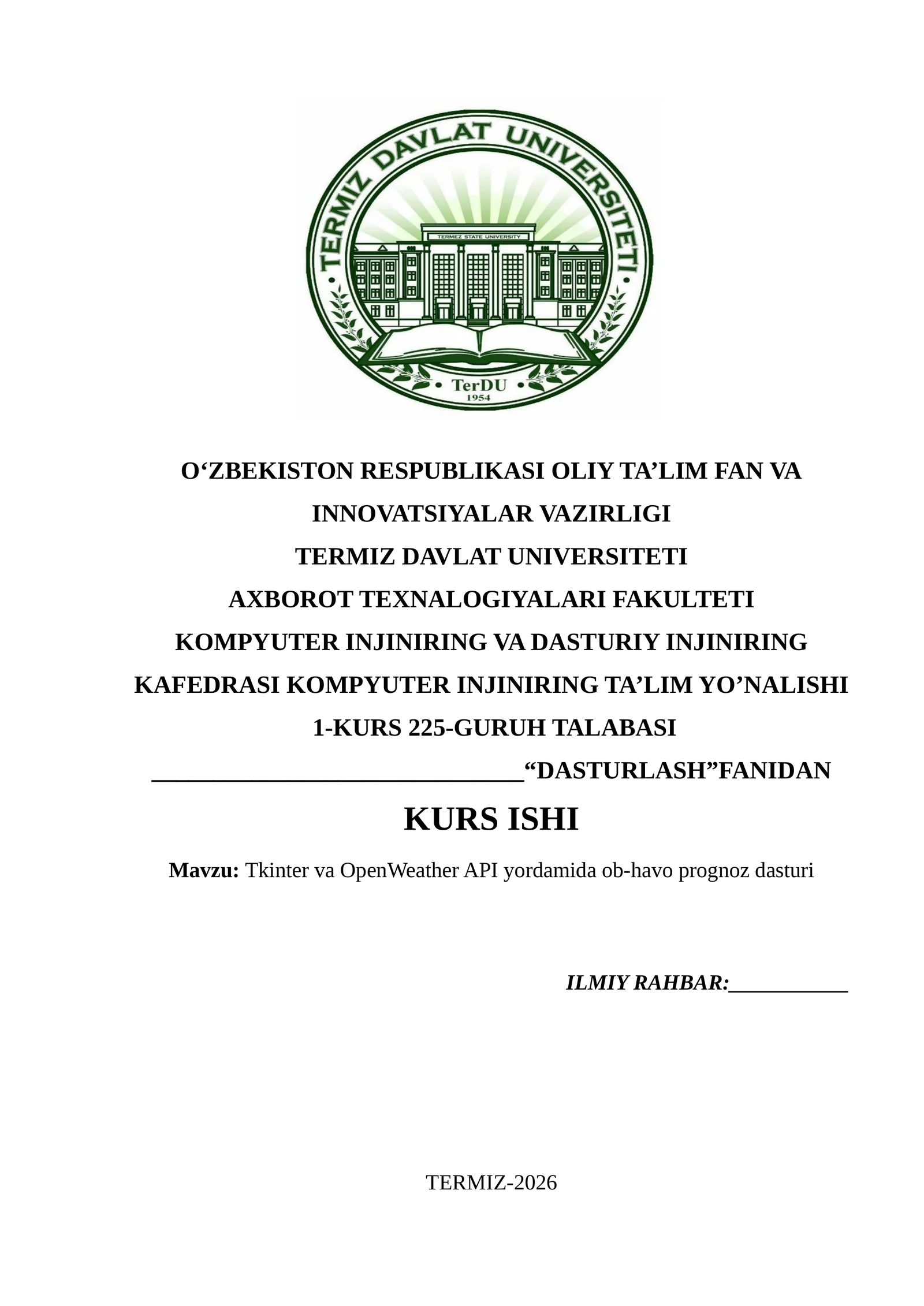 Tkinter va OpenWeather API yordamida ob-havo prognoz dasturi