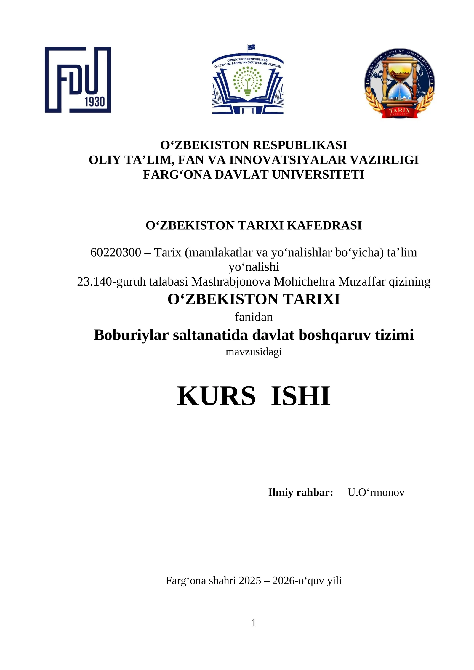 Boburiylar saltanatida davlat boshqaruv tizimi