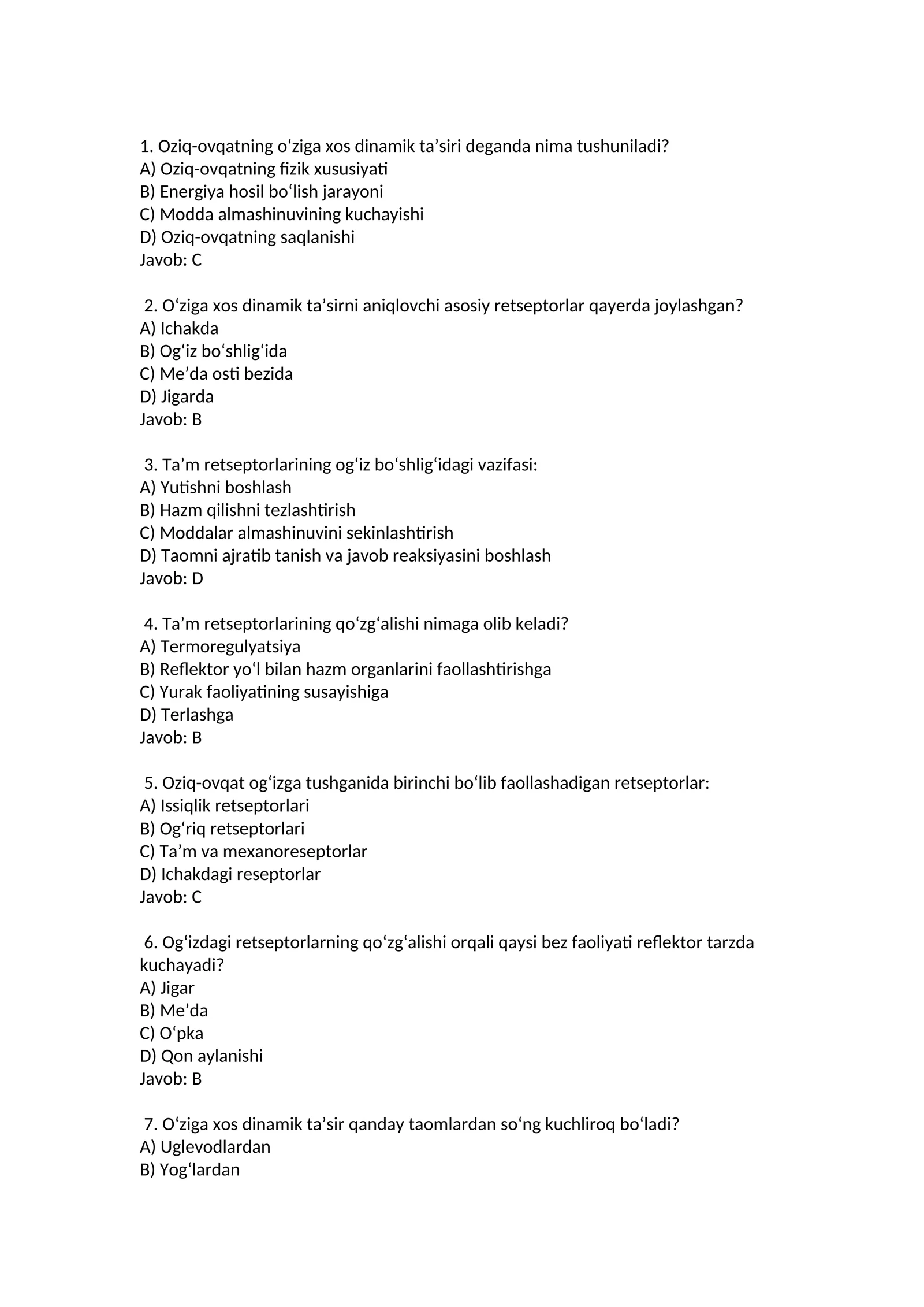 Dina̧mik ta’sirni aniqlovchi retseptorlar
