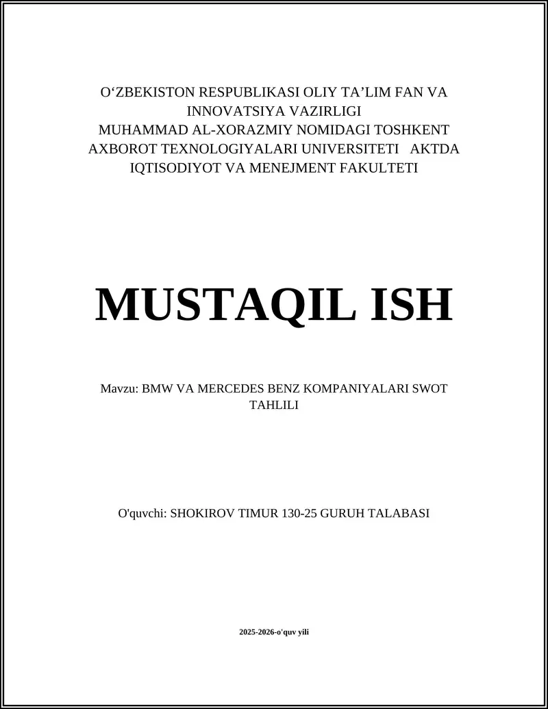 BMW VA MERCEDES BENZ KOMPANIYALARI SWOT TAHLILI