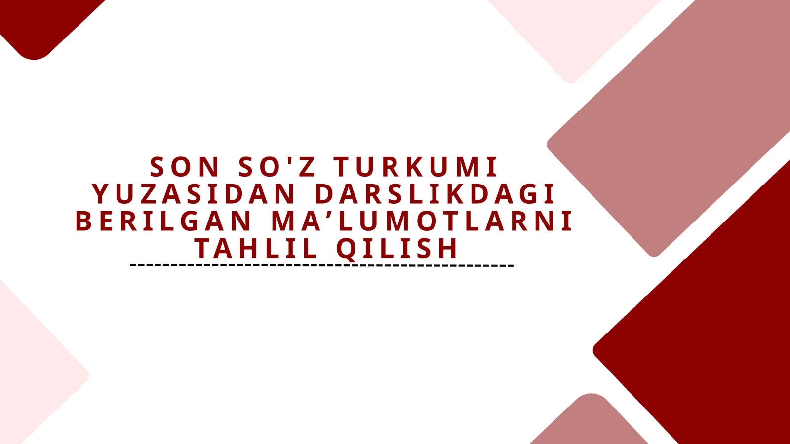 Son so'z turkumi yuzasidan darslikdagi berilgan ma'lumotlarni tahlil qilish