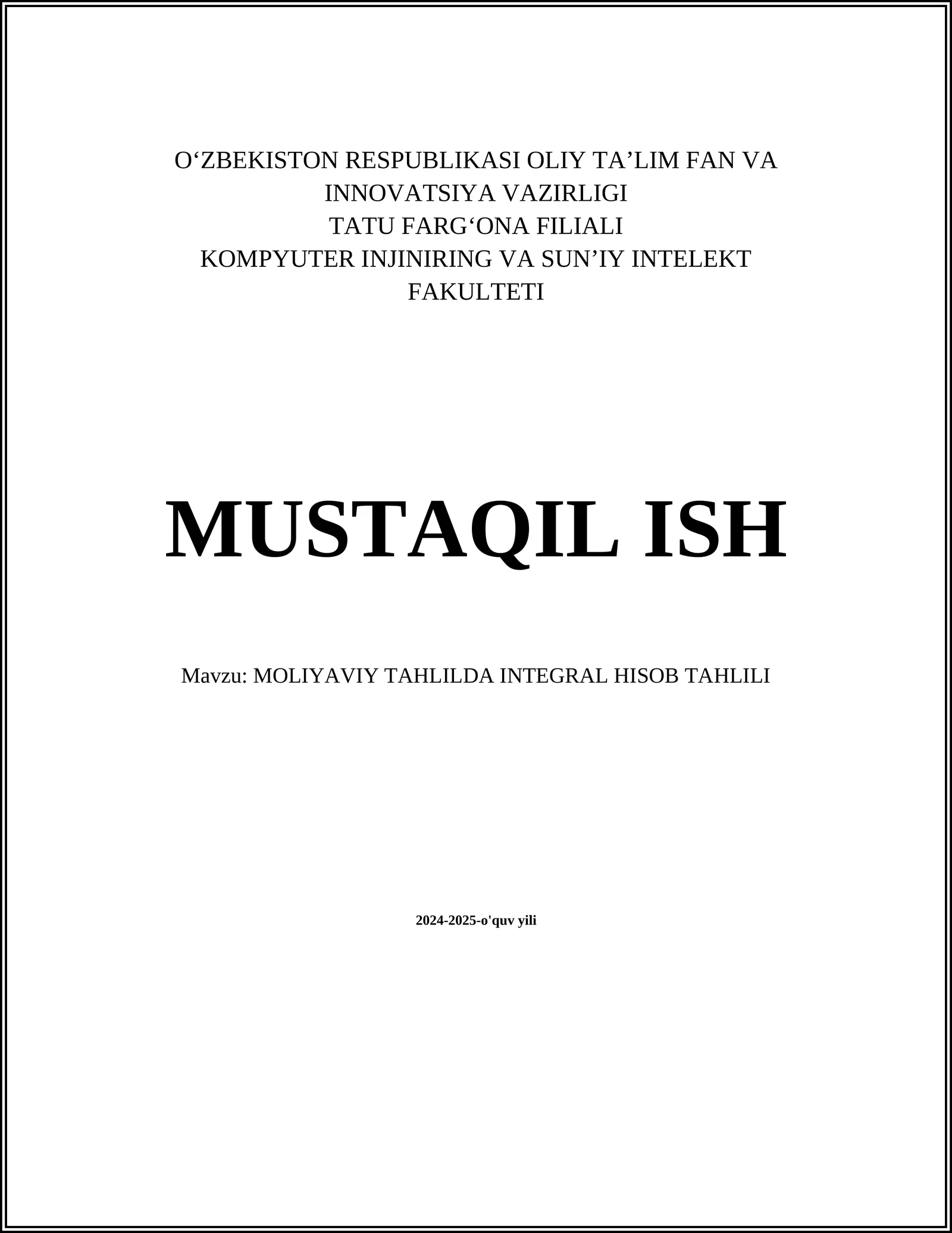 Integral hisob tahlili asoslari