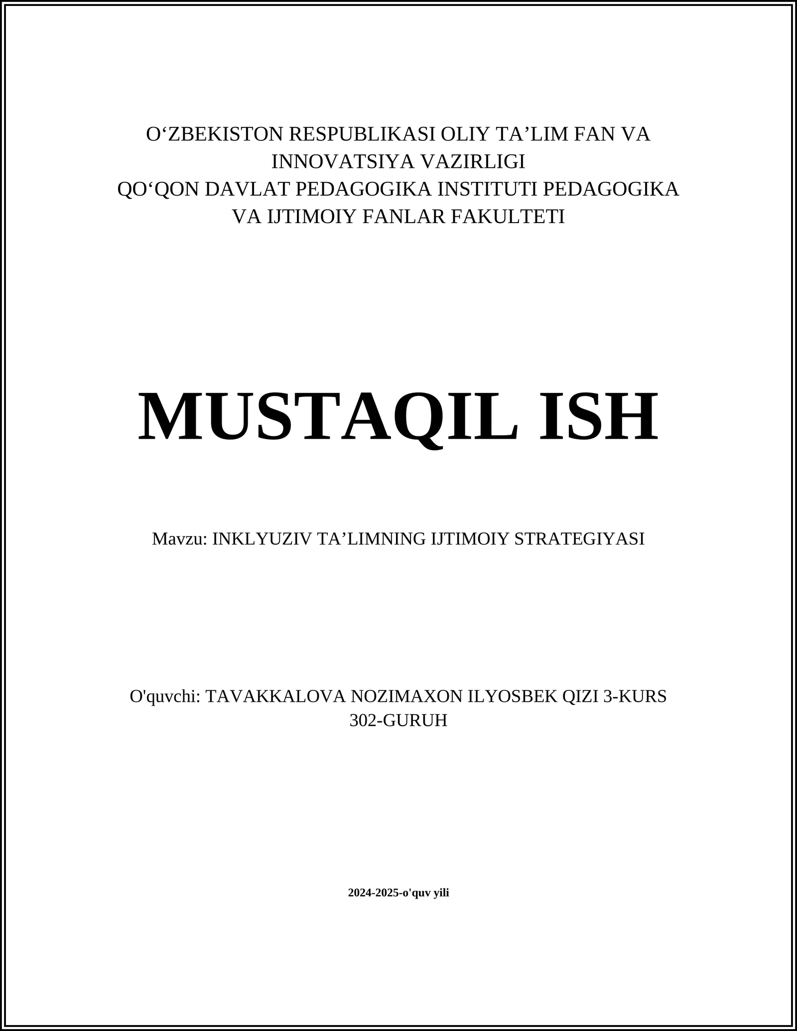 INKLYUZIV TA’LIMNING IJTIMOIY STRATEGIYASI