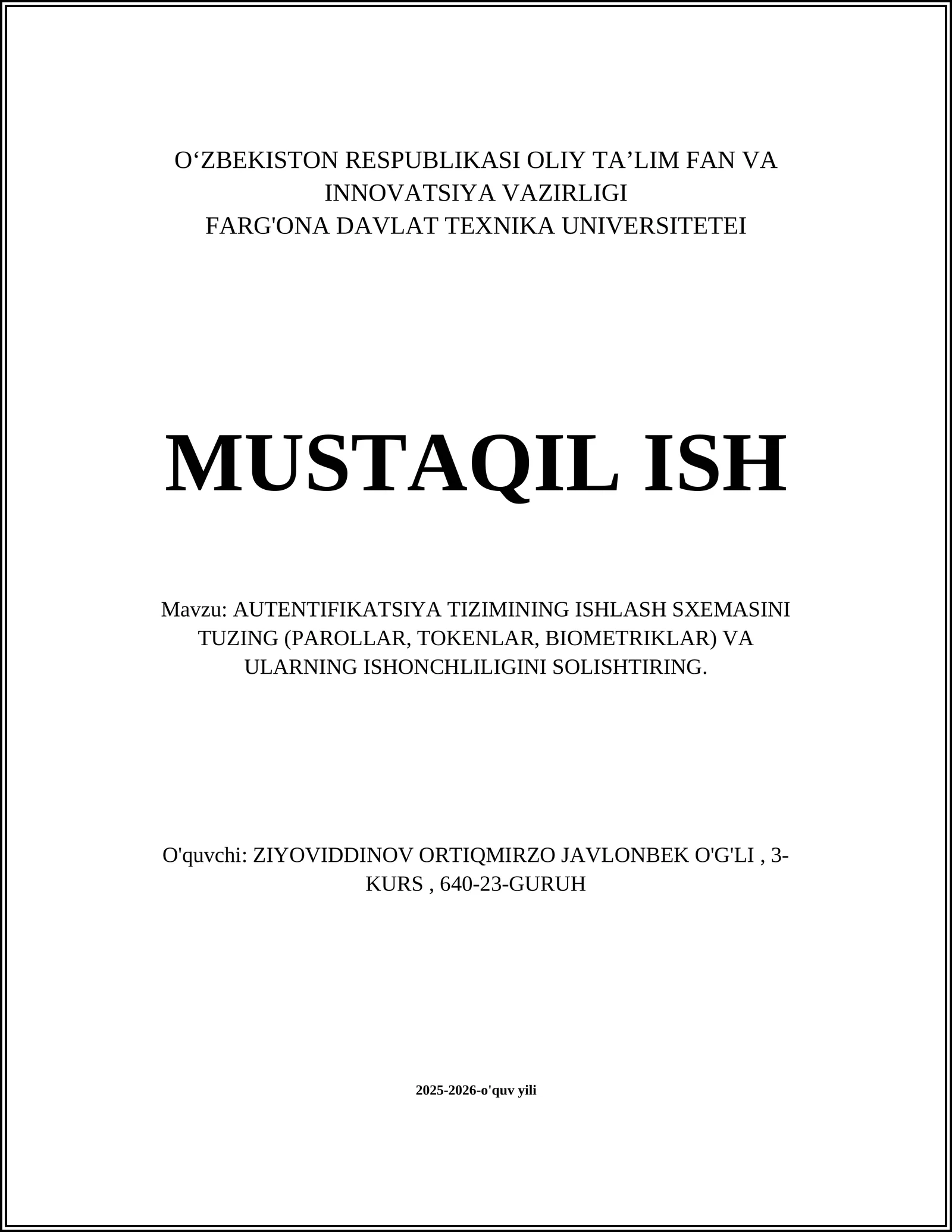 AUTENTIFIKATSIYA TIZIMINING ISHLASH SXEMASI