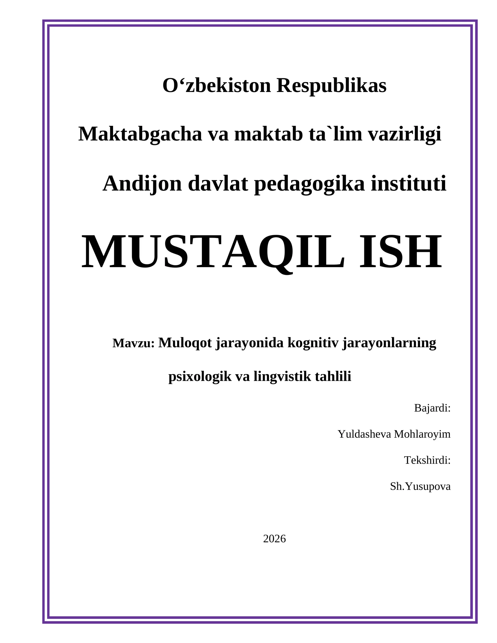 Muloqot jarayonida kognitiv jarayonlarning psixologik va lingvistik tahlili