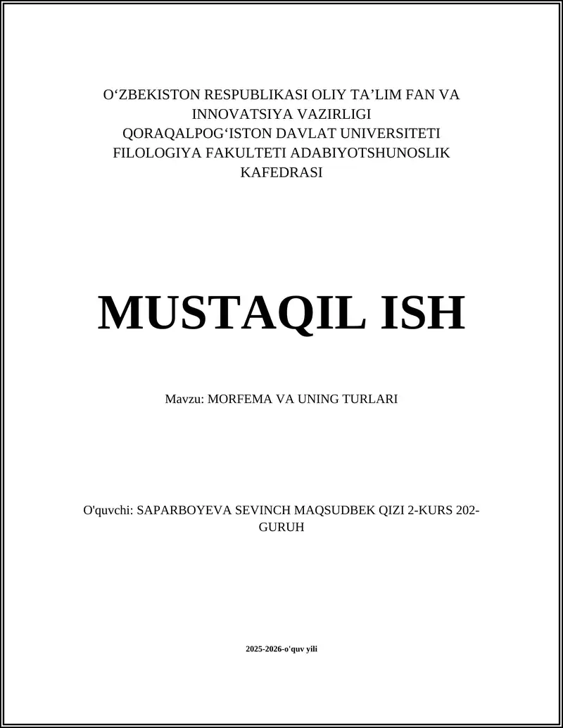 MORFEMA VA UNING TURLARI