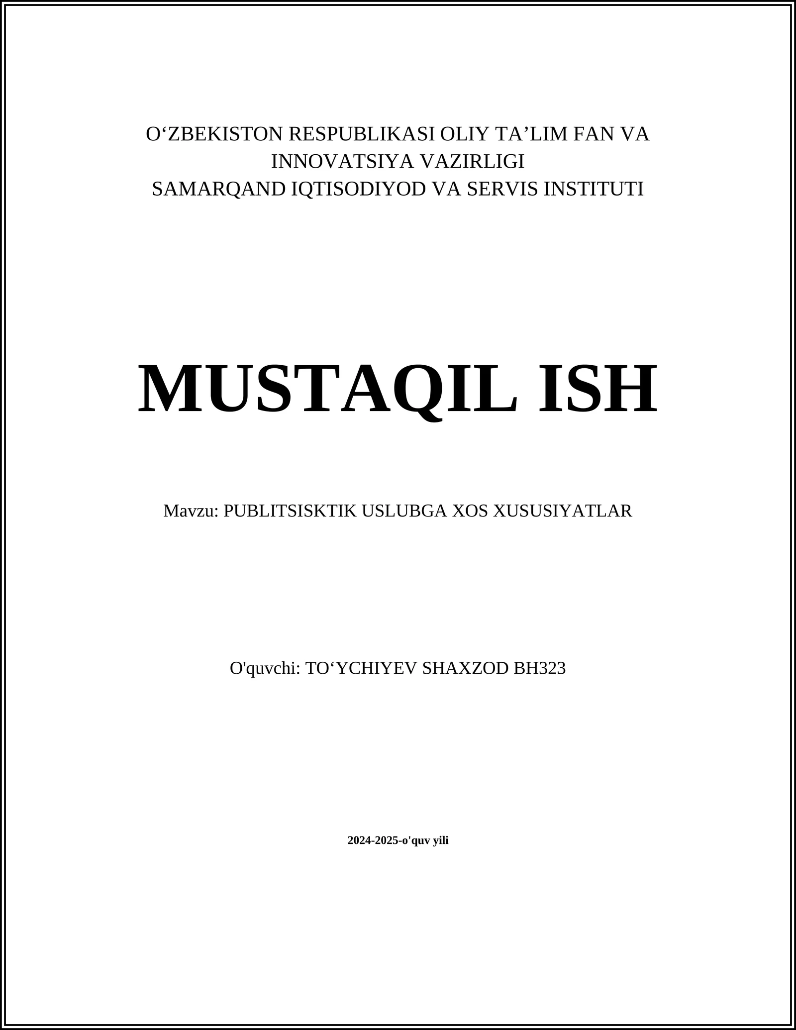 PUBLITSISKTIK USLUBGA XOS XUSUSIYATLAR