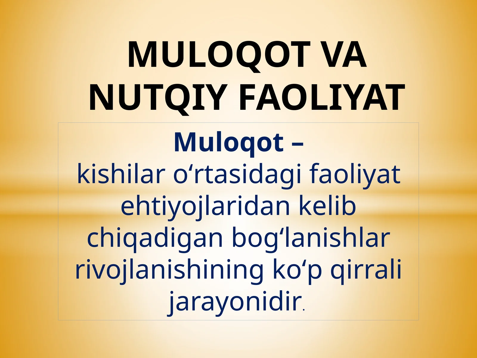 MULOQOT VA NUTQIY FAOLIYAT