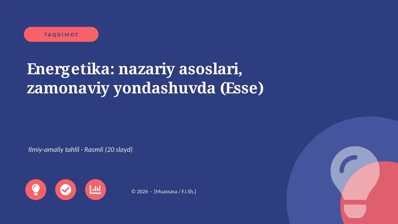 Energetika: nazariy asoslari, zamonaviy yondashuvda (Esse)