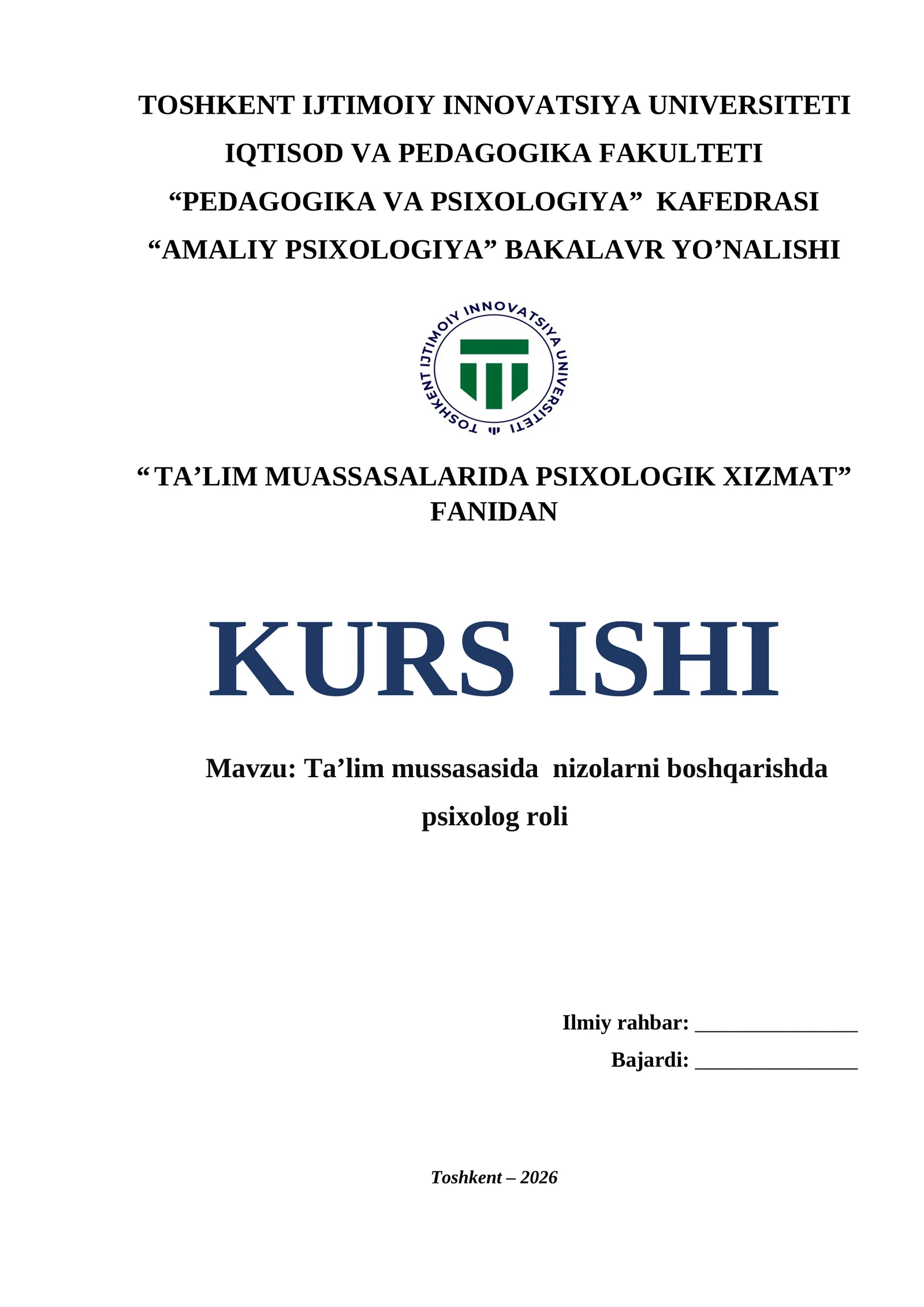 Taʼlim mussasasida nizolarni boshqarishda psixolog roli