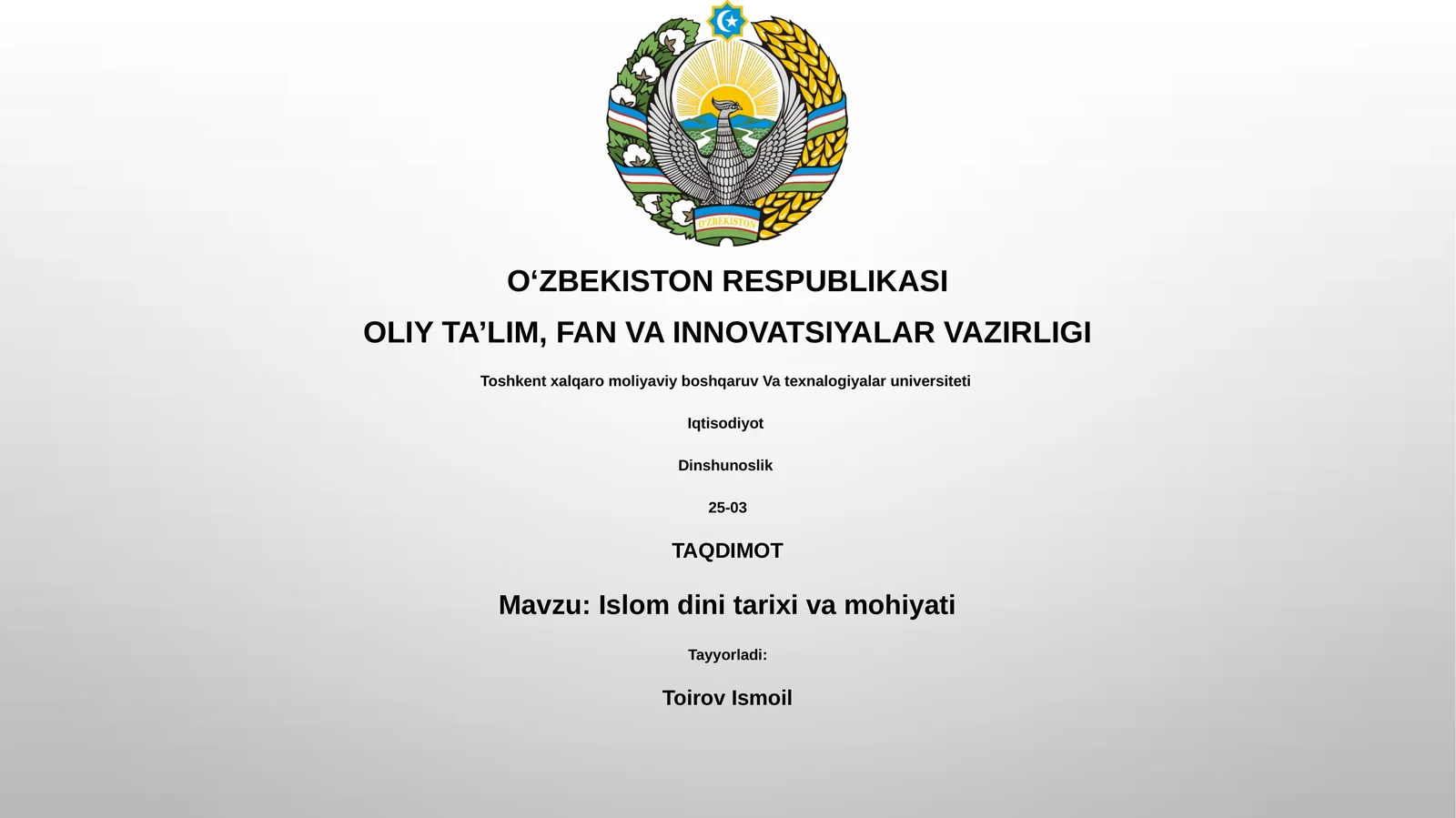 Islom dini tarixi va mohiyati