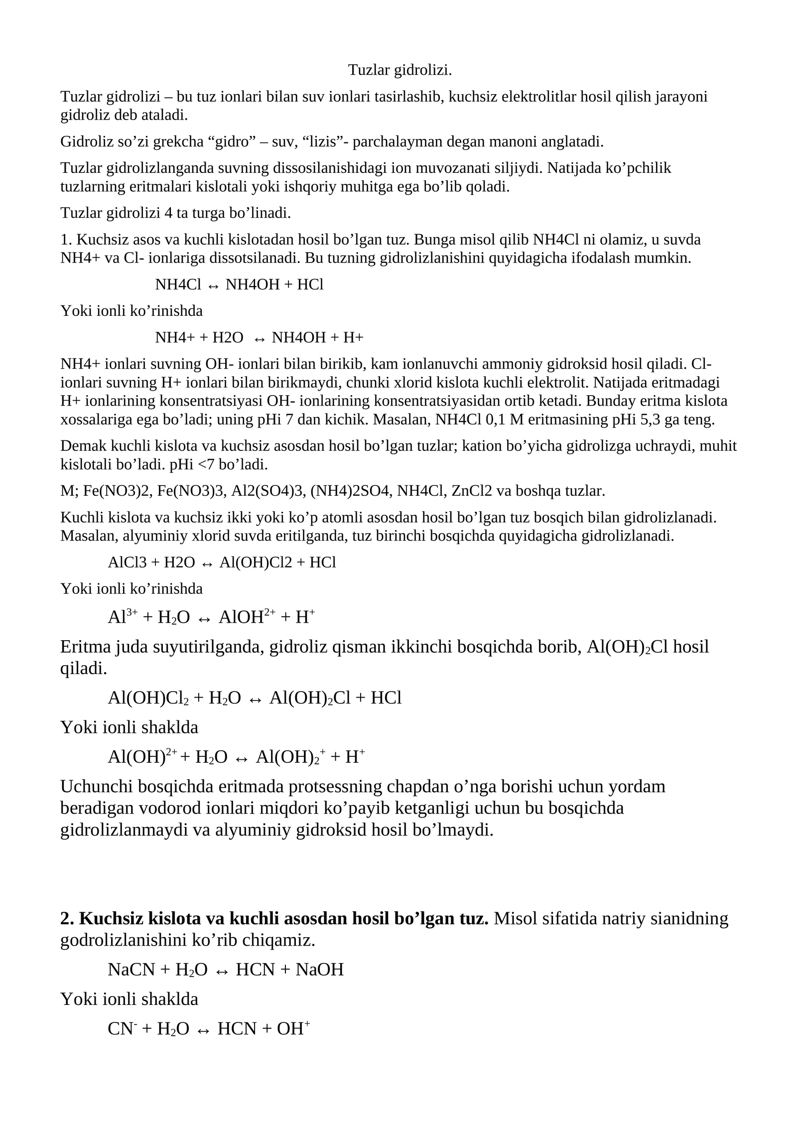 Tuzlar gidrolizi