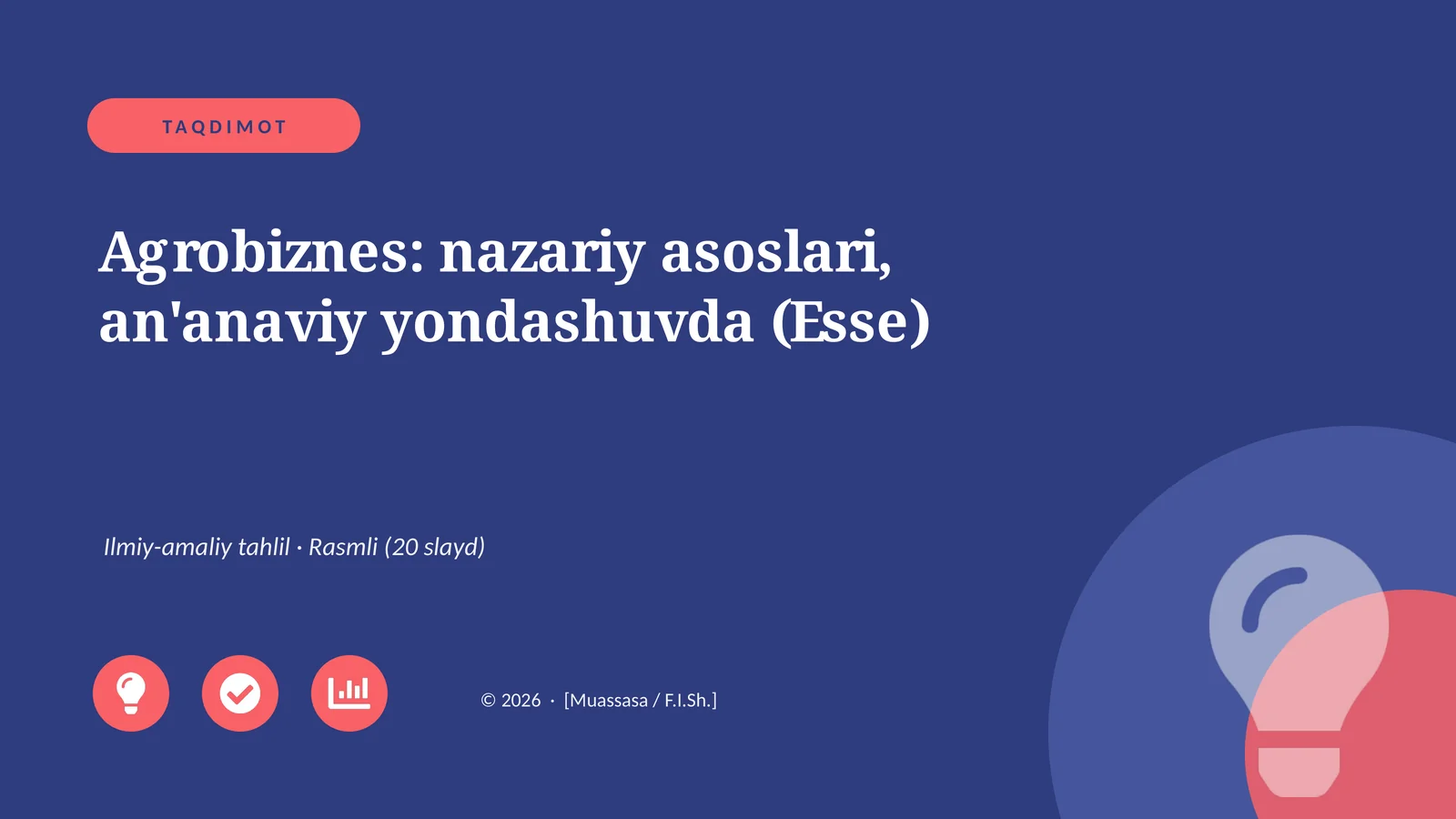 Agrobiznes: nazariy asoslari, an'anaviy yondashuvda (Esse)