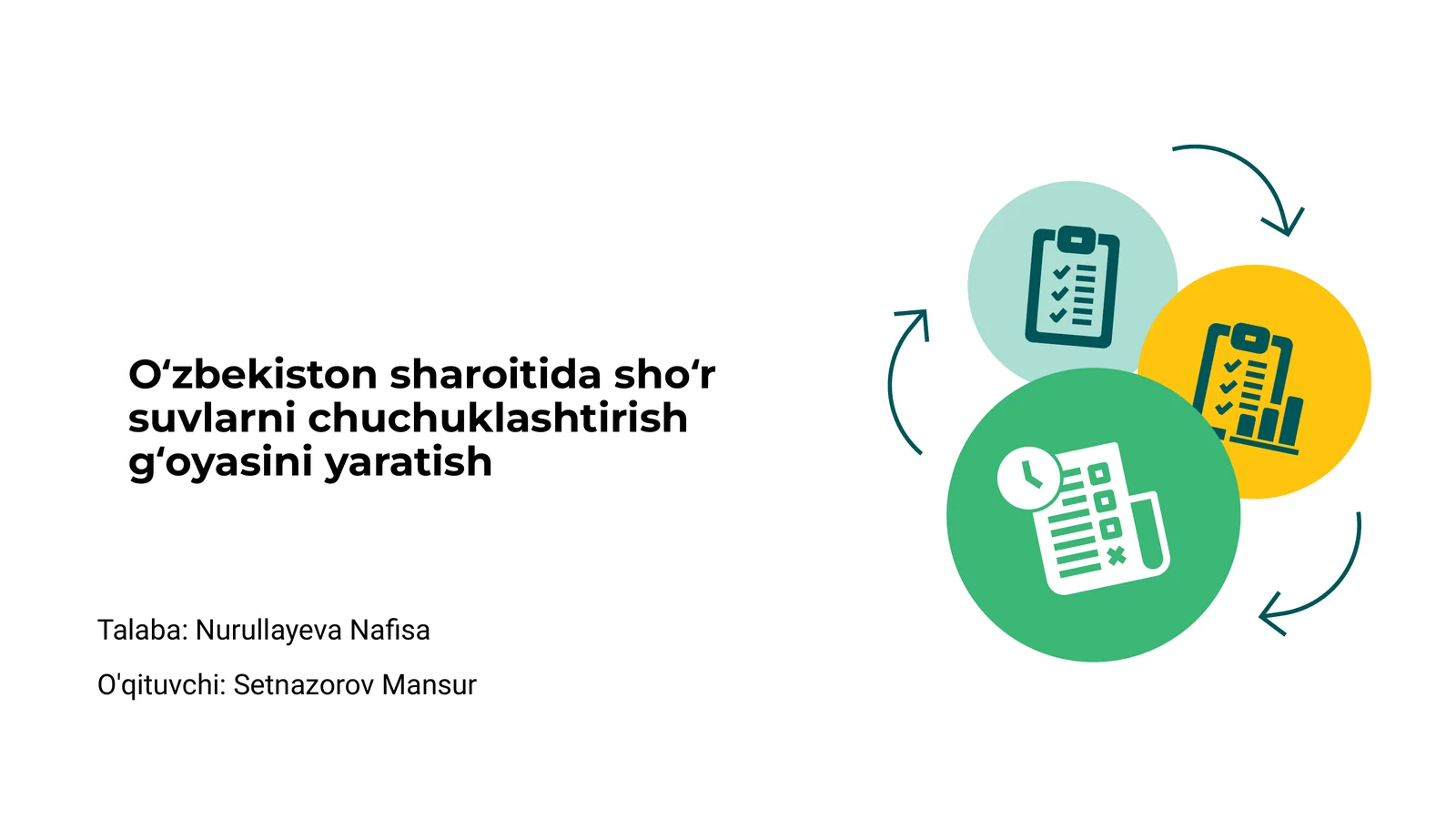 Oʻzbekiston sharoitida shoʻr suvlarni chuchuklashtirish gʻoyasini yaratish