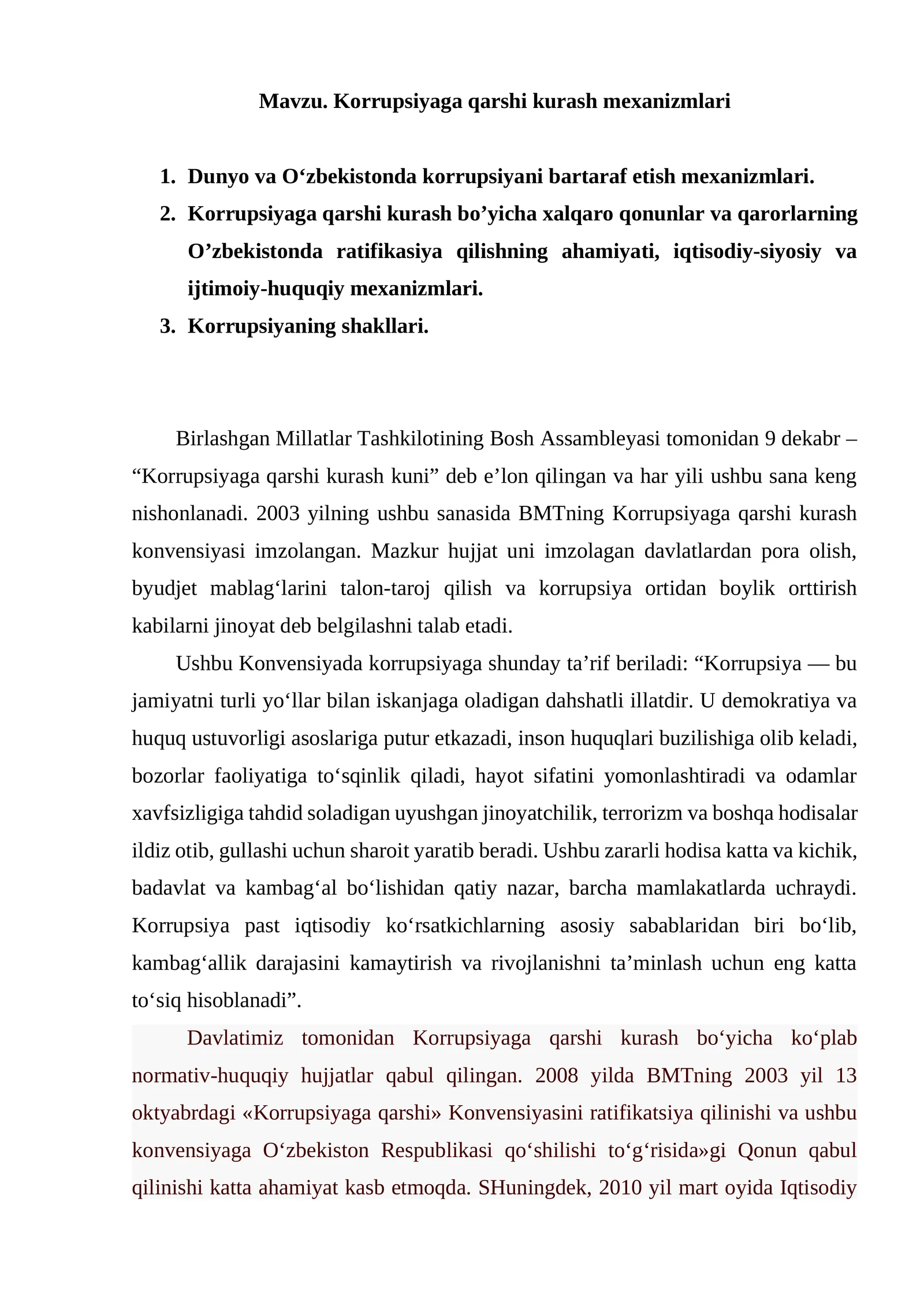 Korrupsiyaga qarshi kurash mexanizmlari