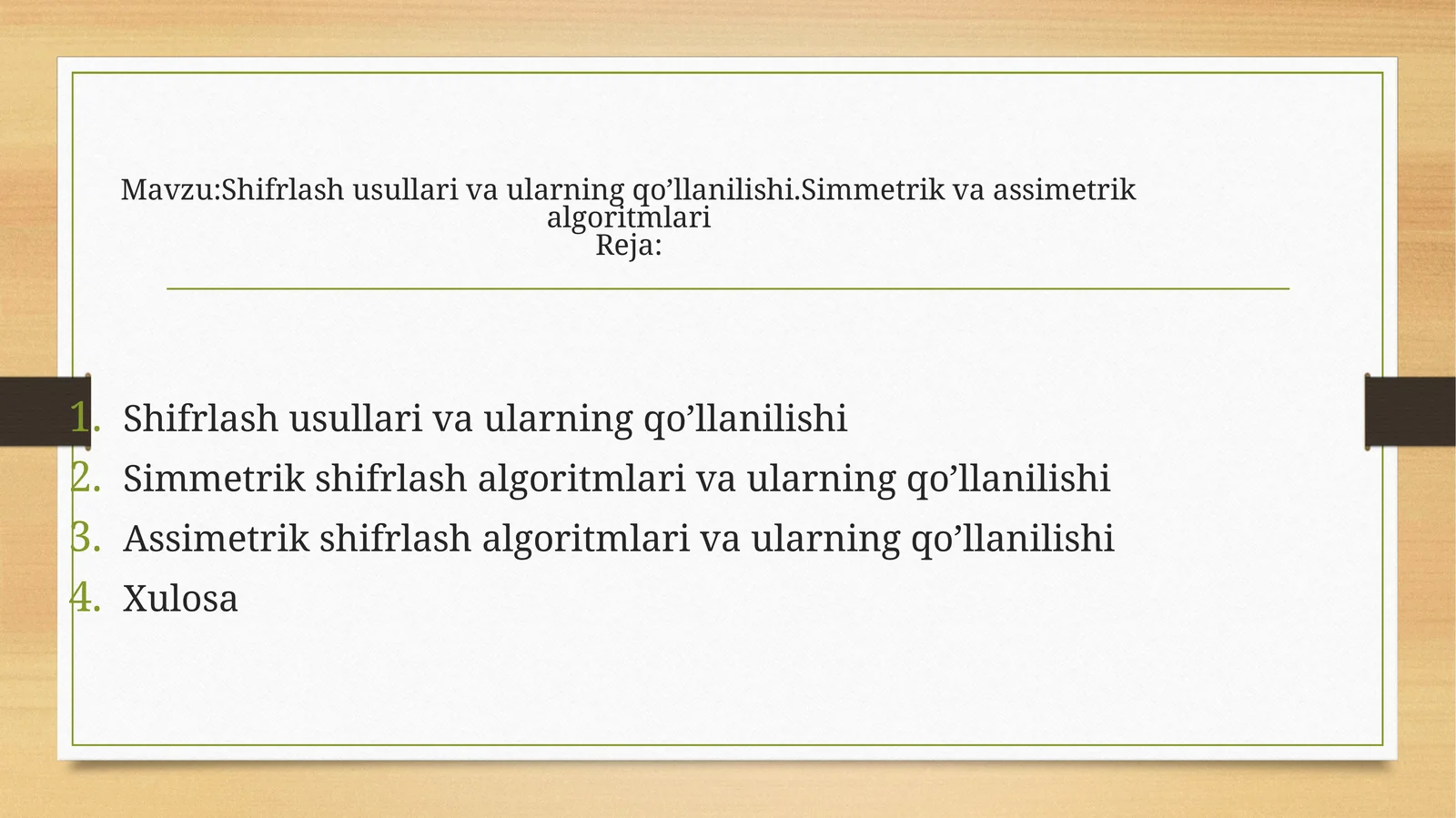 Shifrlash usullari va ularning qo’llanilishi. Simmetrik va assimetrik algoritmlari