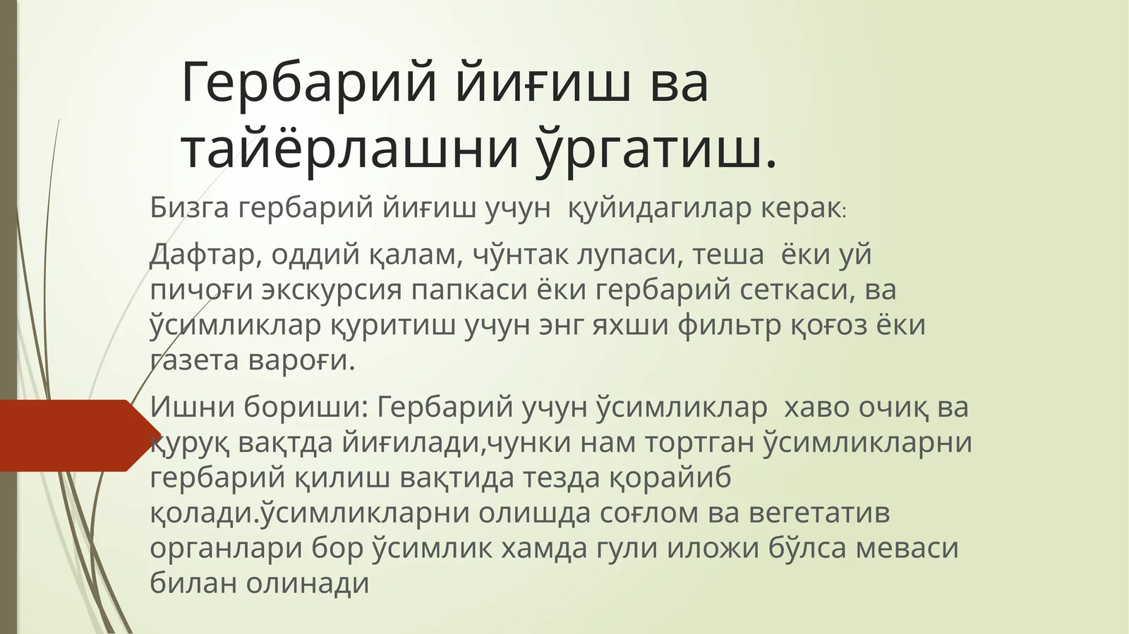 Гербарий йиғиш ва тайёрлашни ўргатиш