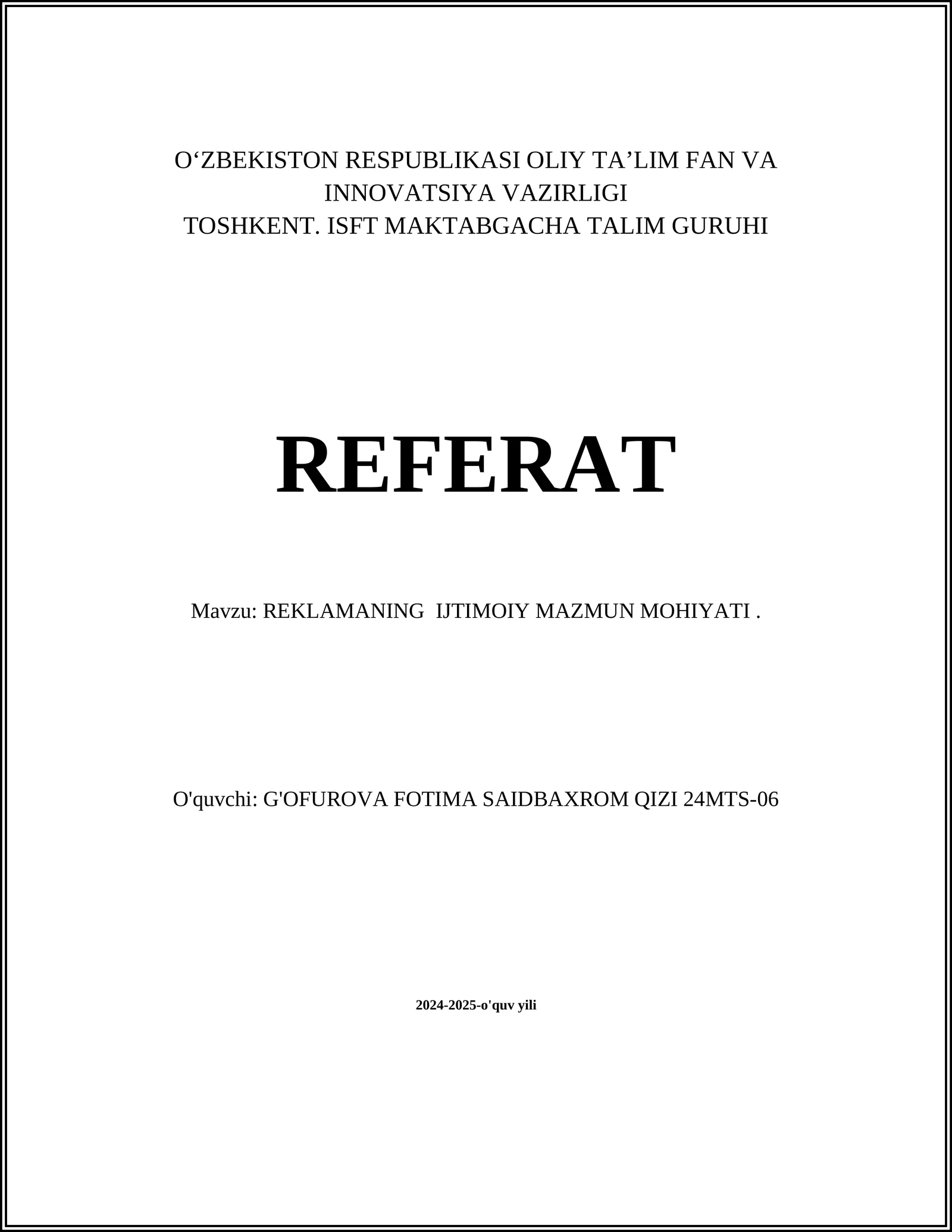 REKLAMANING IJTIMOIY MAZMUN MOHIYATI