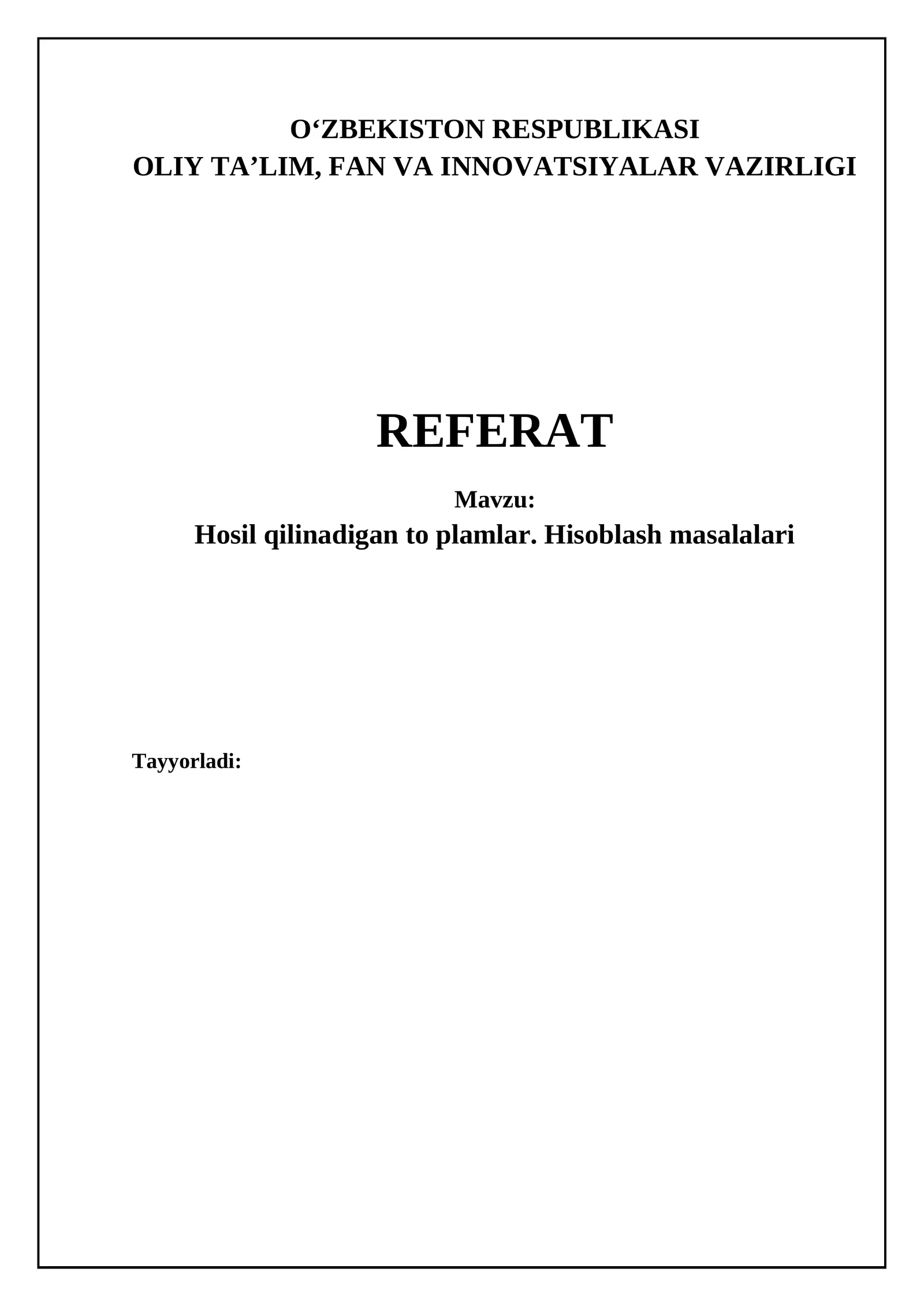Hosil qilingan toʻplamlar. Hisoblash masalalari