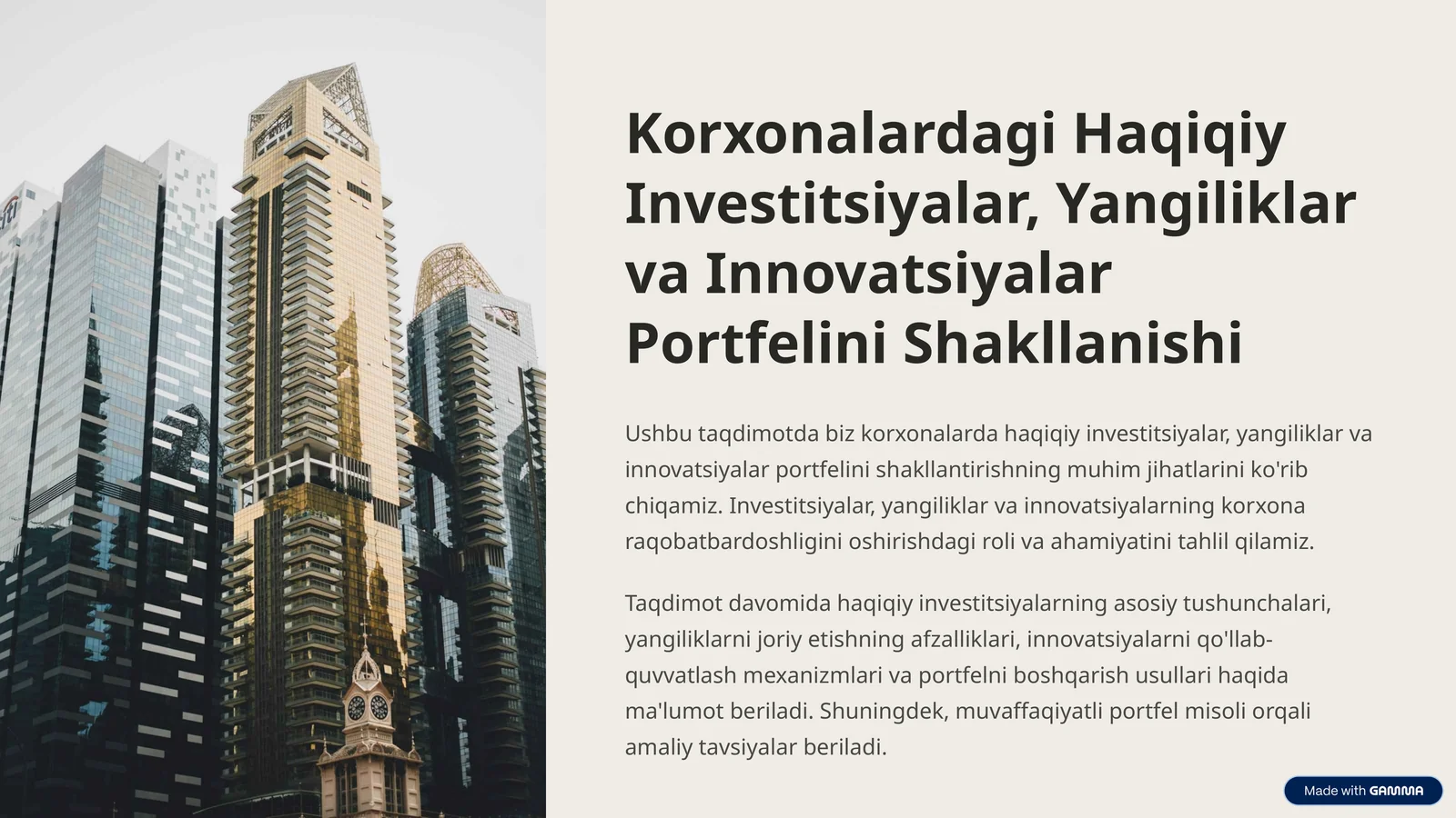 Korxonalardagi Haqiqiy Investitsiyalar, Yangiliklar va Innovatsiyalar Portfеlini Shakllanishi