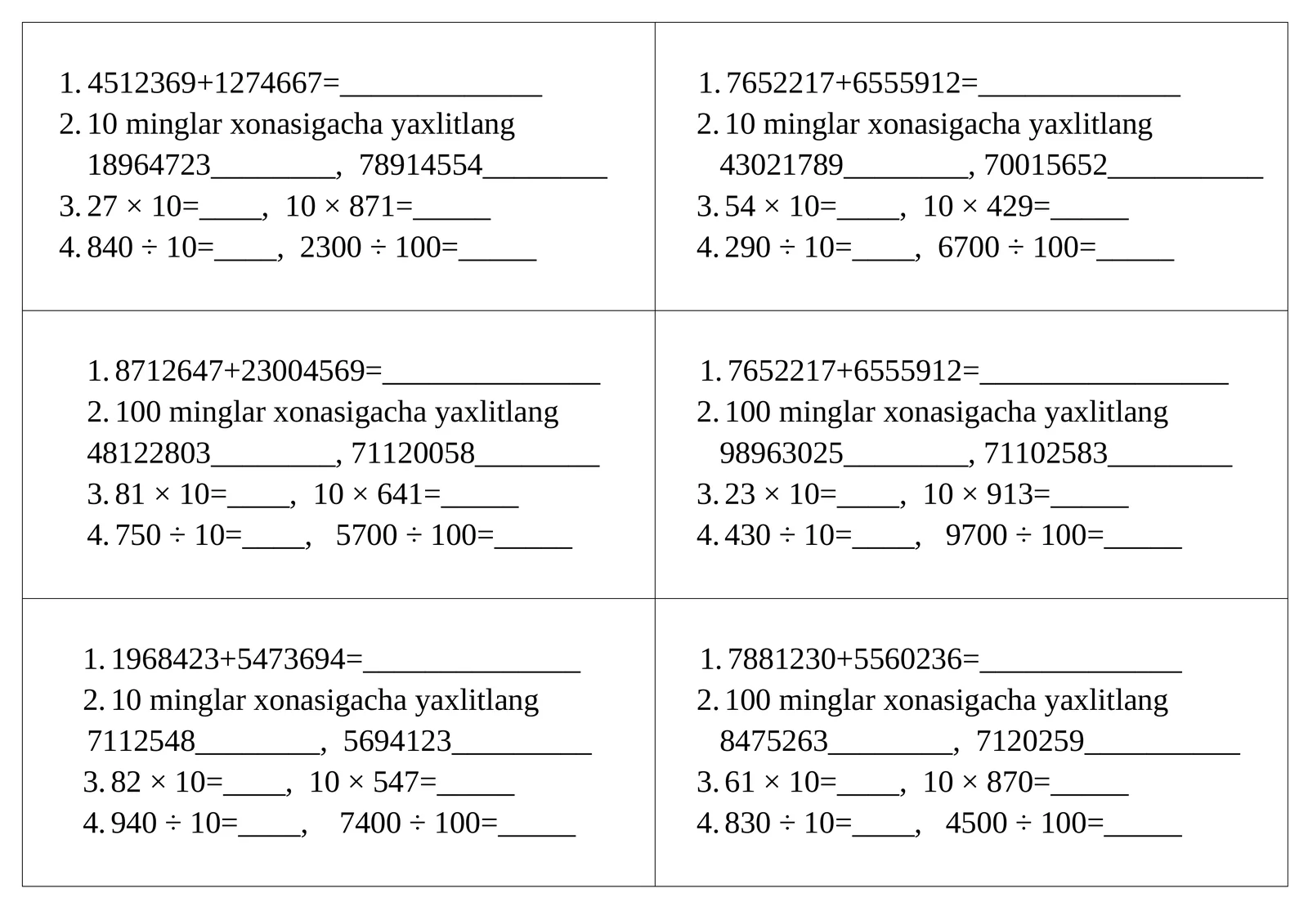 5-sinf uchun tarqatma material