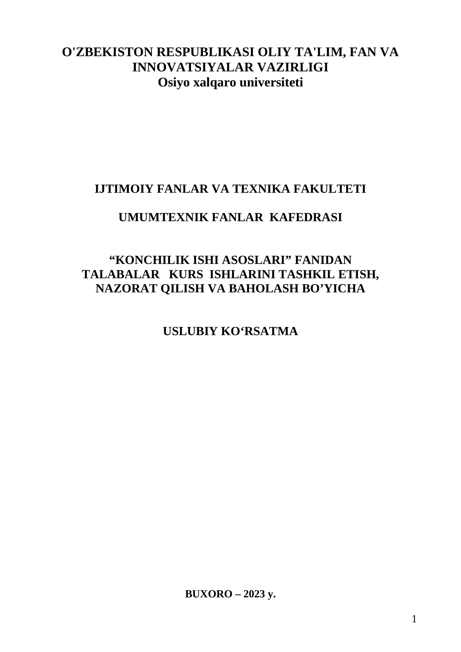 Konchilik ishi asoslari FANIDAN