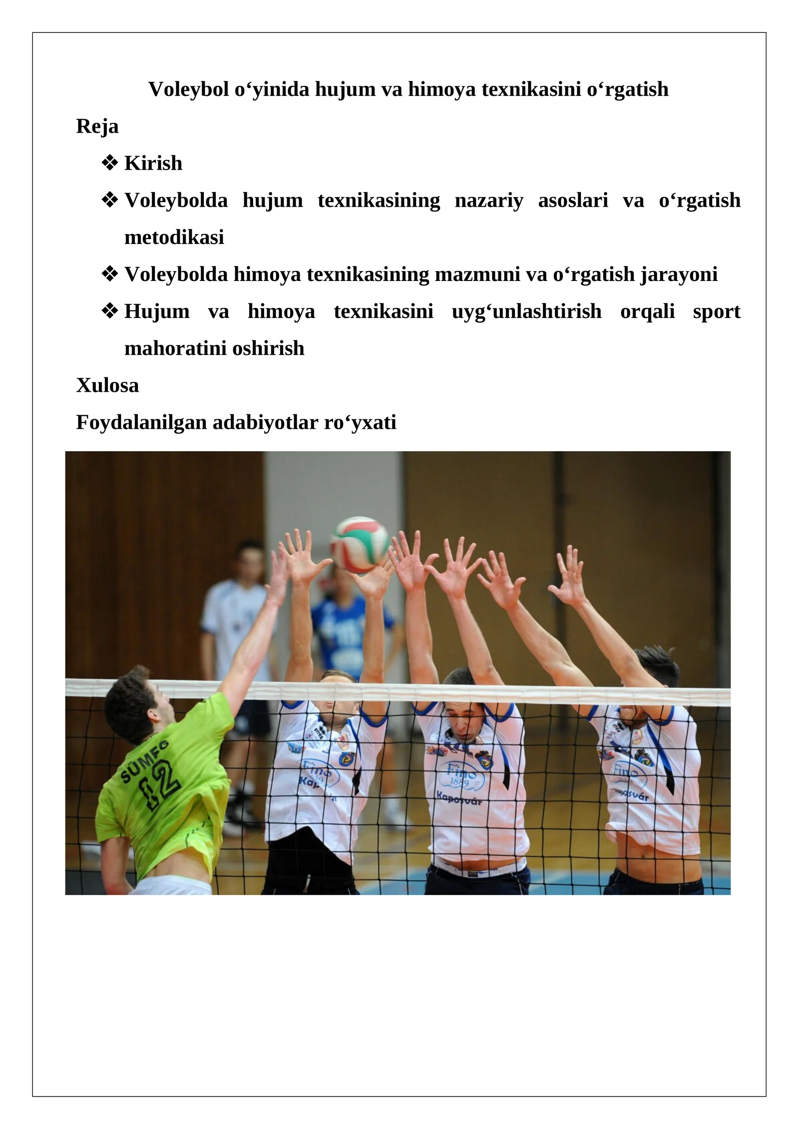 Voleybolda Hujum va Himoya Texnikasini O'rgatish