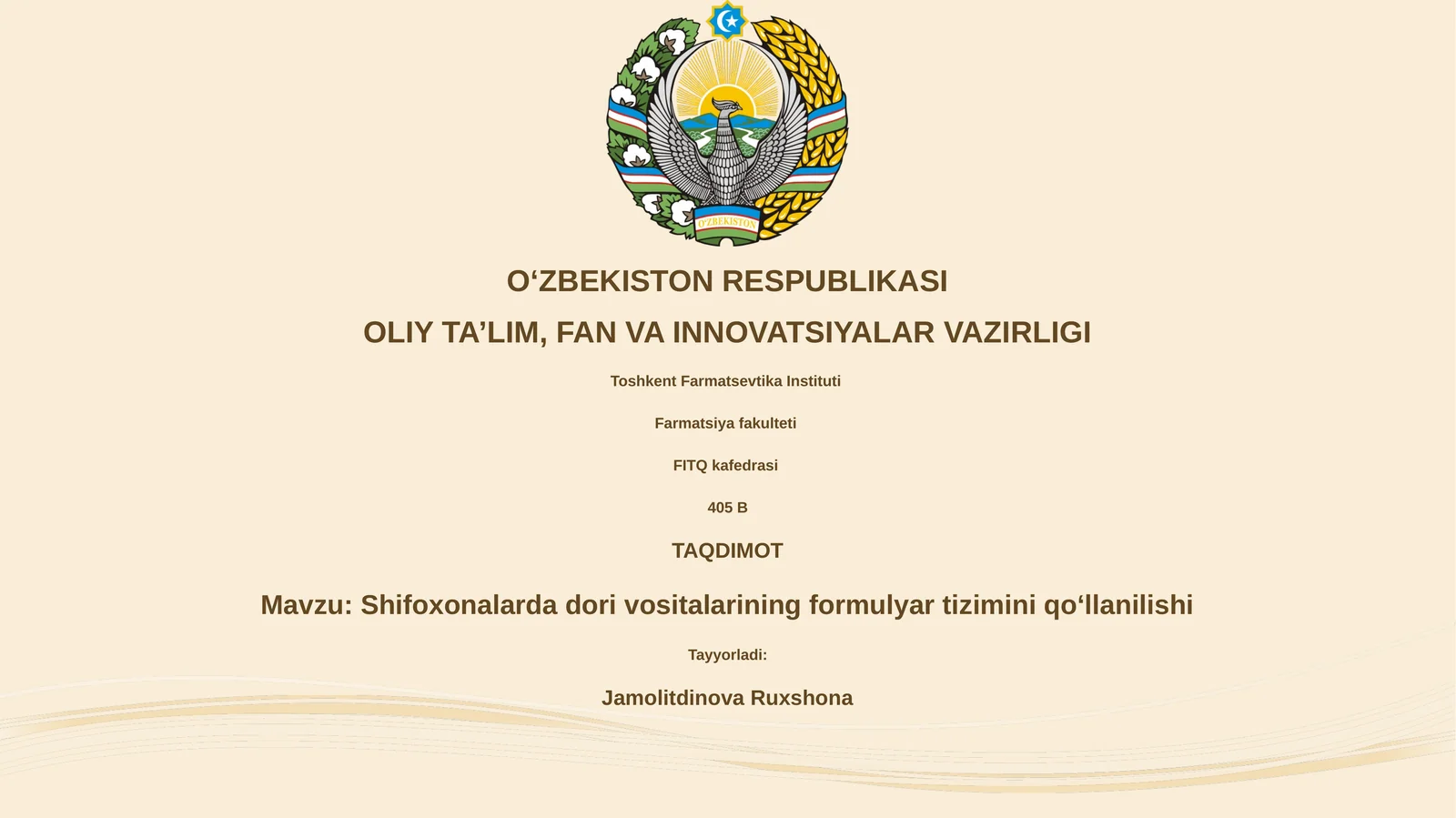 Shifoxonalarda dori vositalarining formulyar tizimini qo‘llanilishi