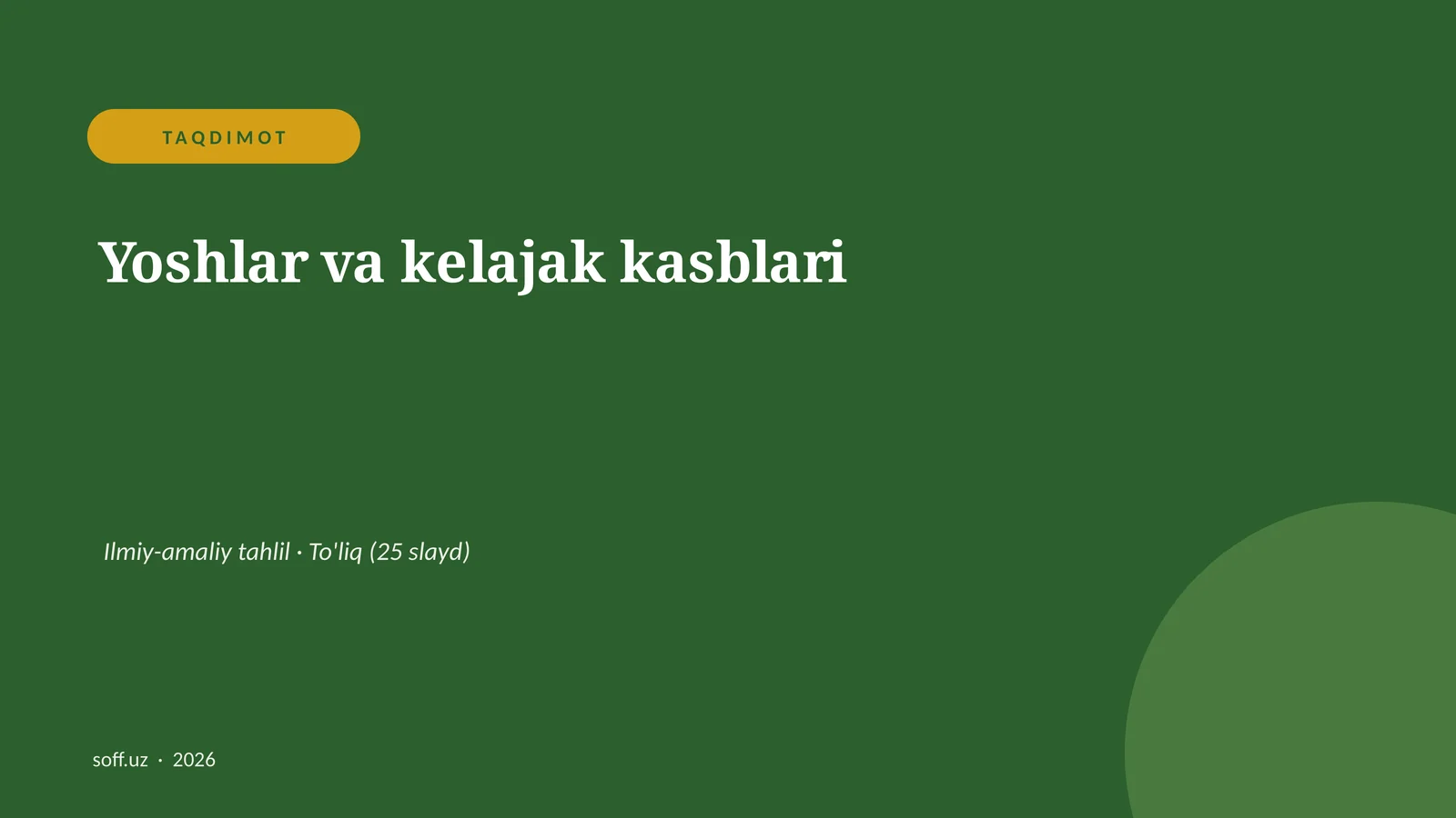 Yoshlar va kelajak kasblari