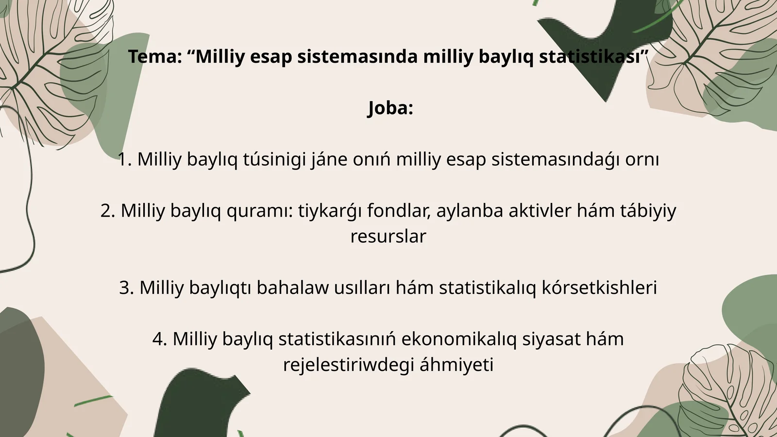 Milliy esap sistemasında milliy baylıq statistikası