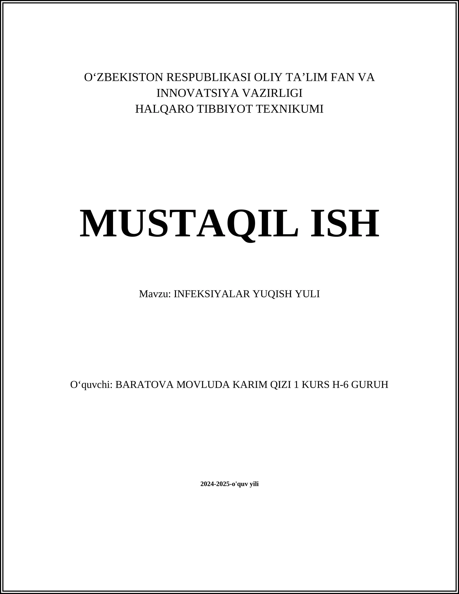 INFEKSIYALAR YUQISH YULI