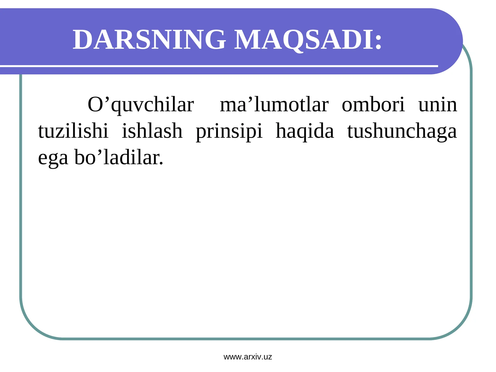 O’quvchilar ma’lumotlar ombori tuzilishi