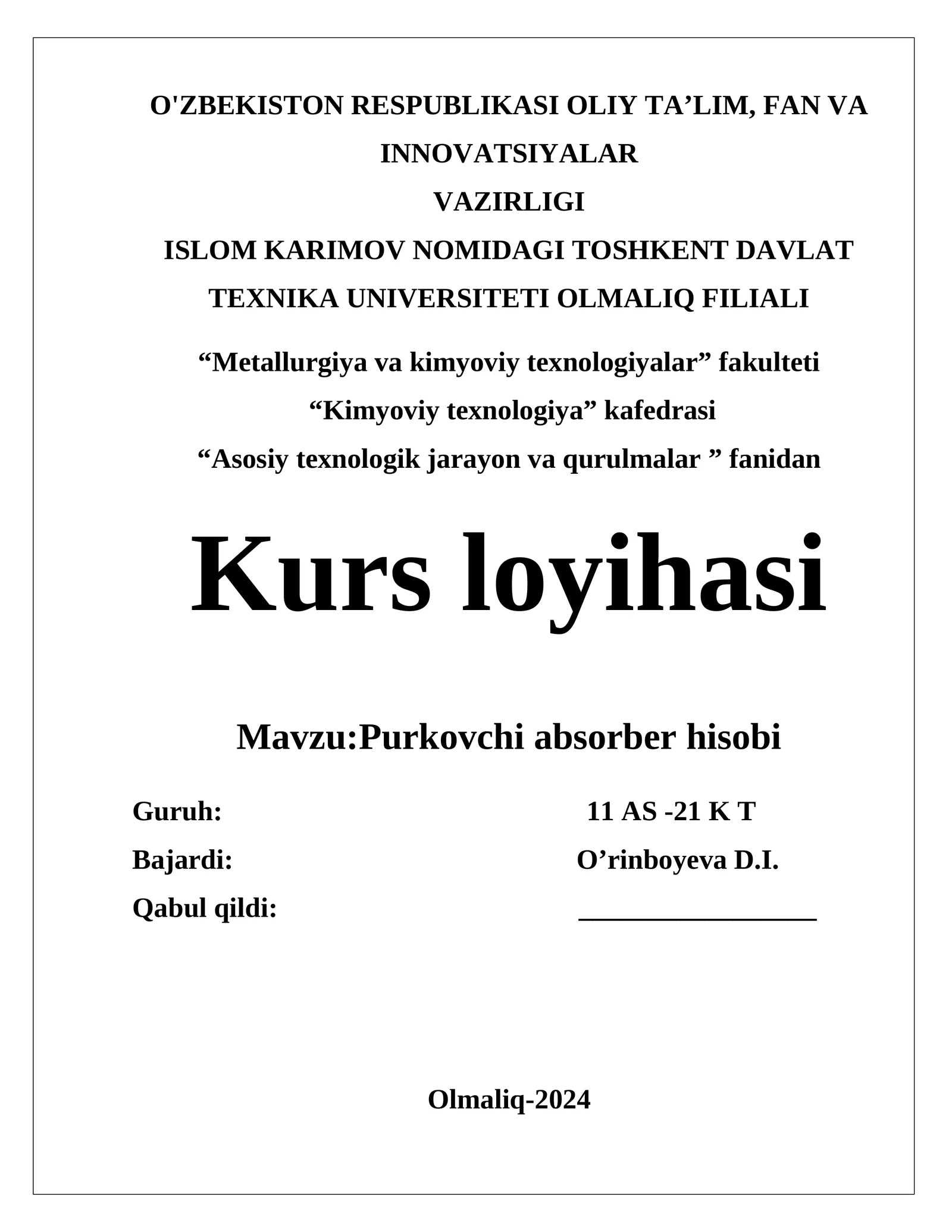 Purkovchi absorber hisobi