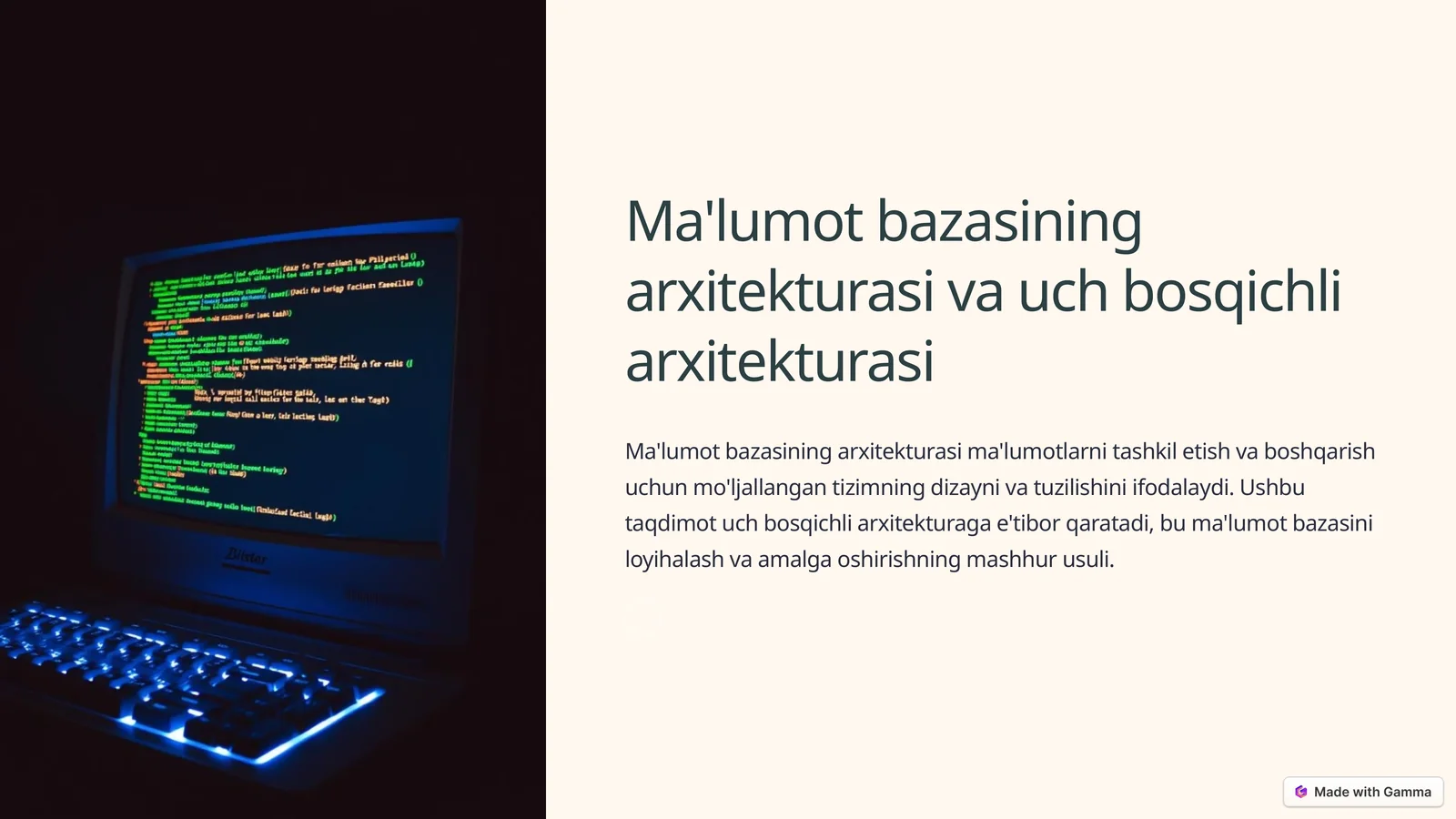 Ma'lumot bazasining arxitekturasi va uch bosqichli arxitekturasi