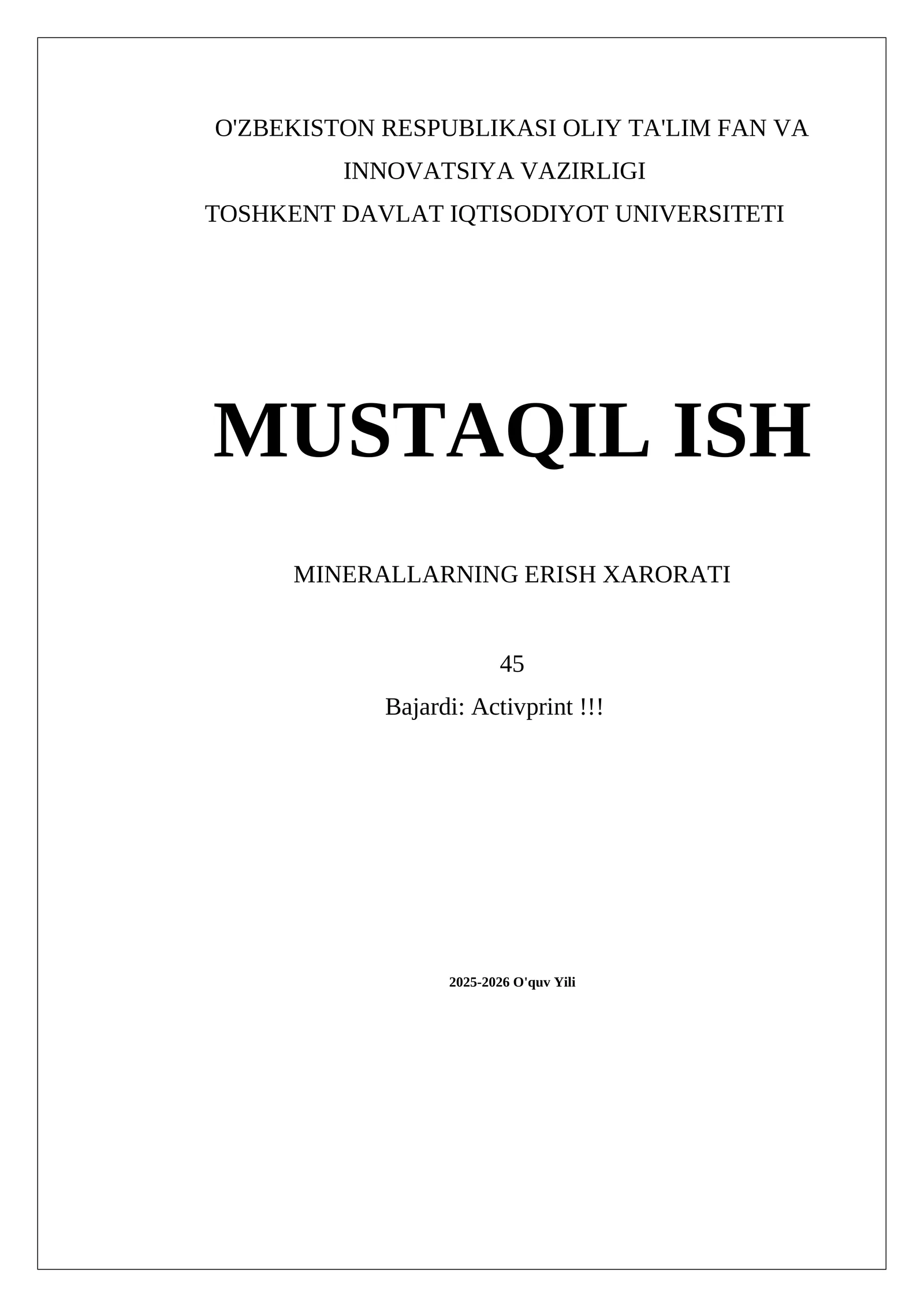 MINERALLARNING ERISH XARORATI