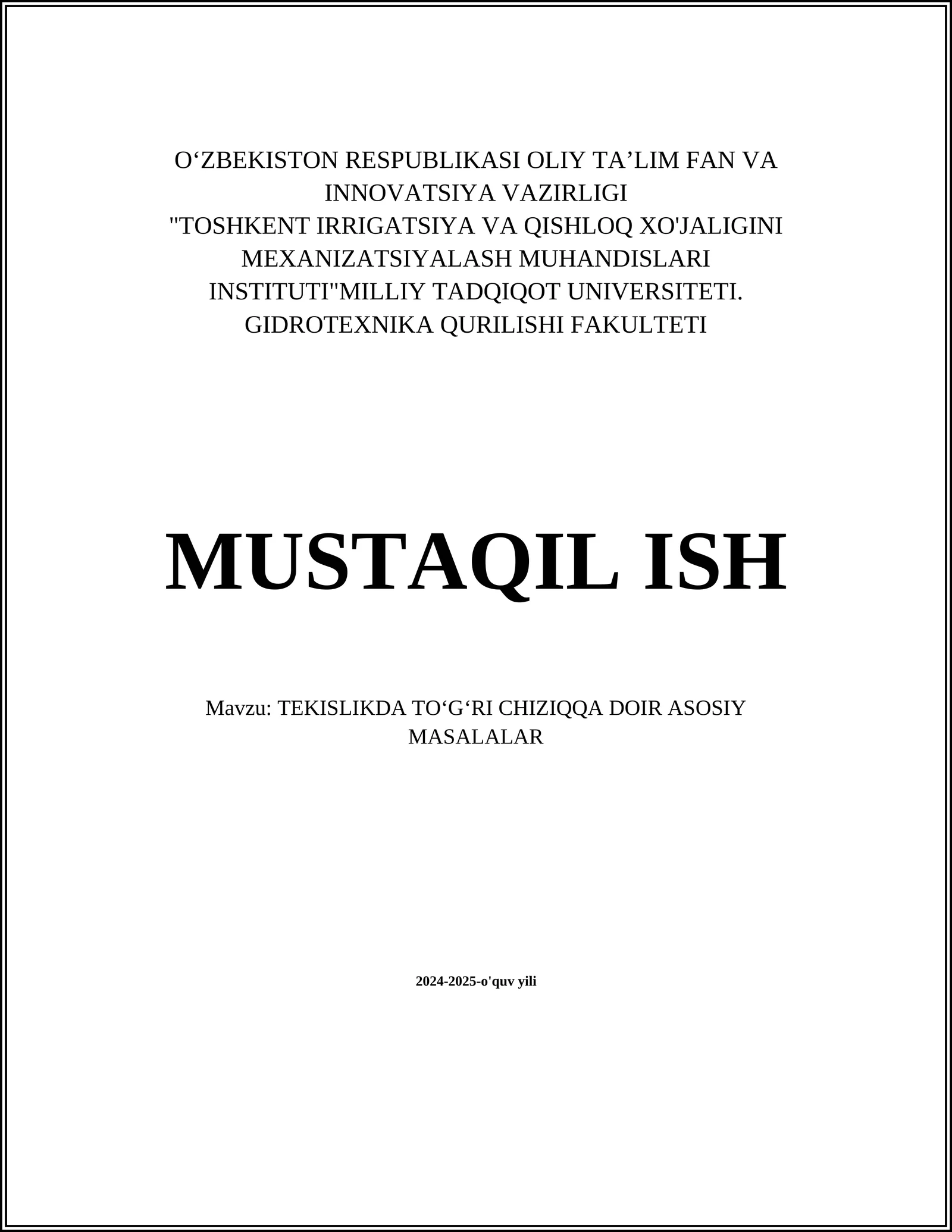 TEKISLIKDA TOʻGʻRI CHIZIQQA DOIR ASOSIY MASALALAR