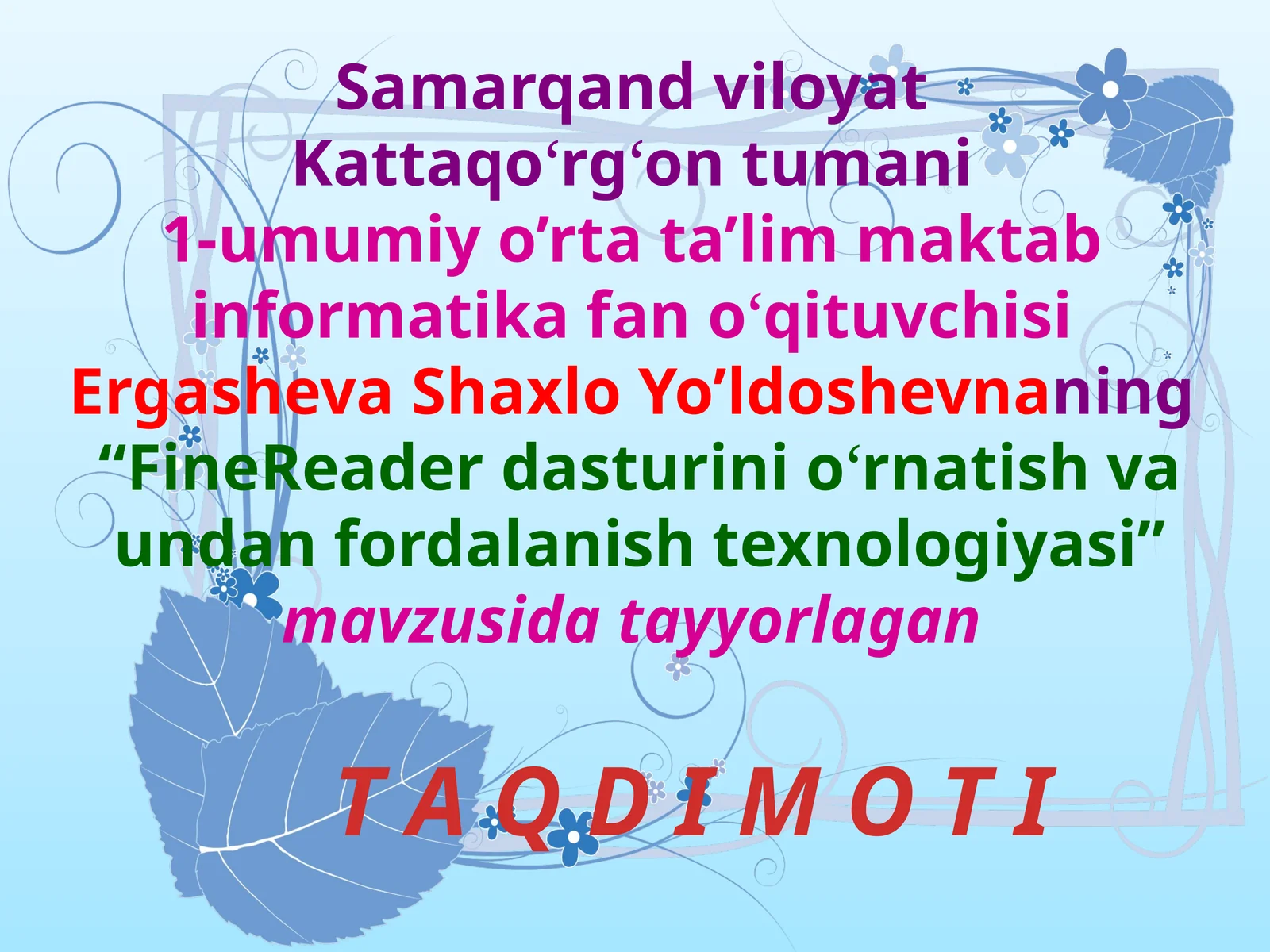 Informatika fanidan FineReader dasturini o'rnatish va undan foydalanish
