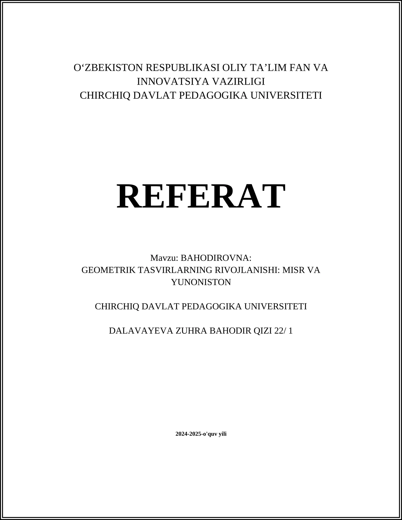 GEOMETRIK TASVIRLARNING RIVOJLANISHI: MISR VA YUNONISTON