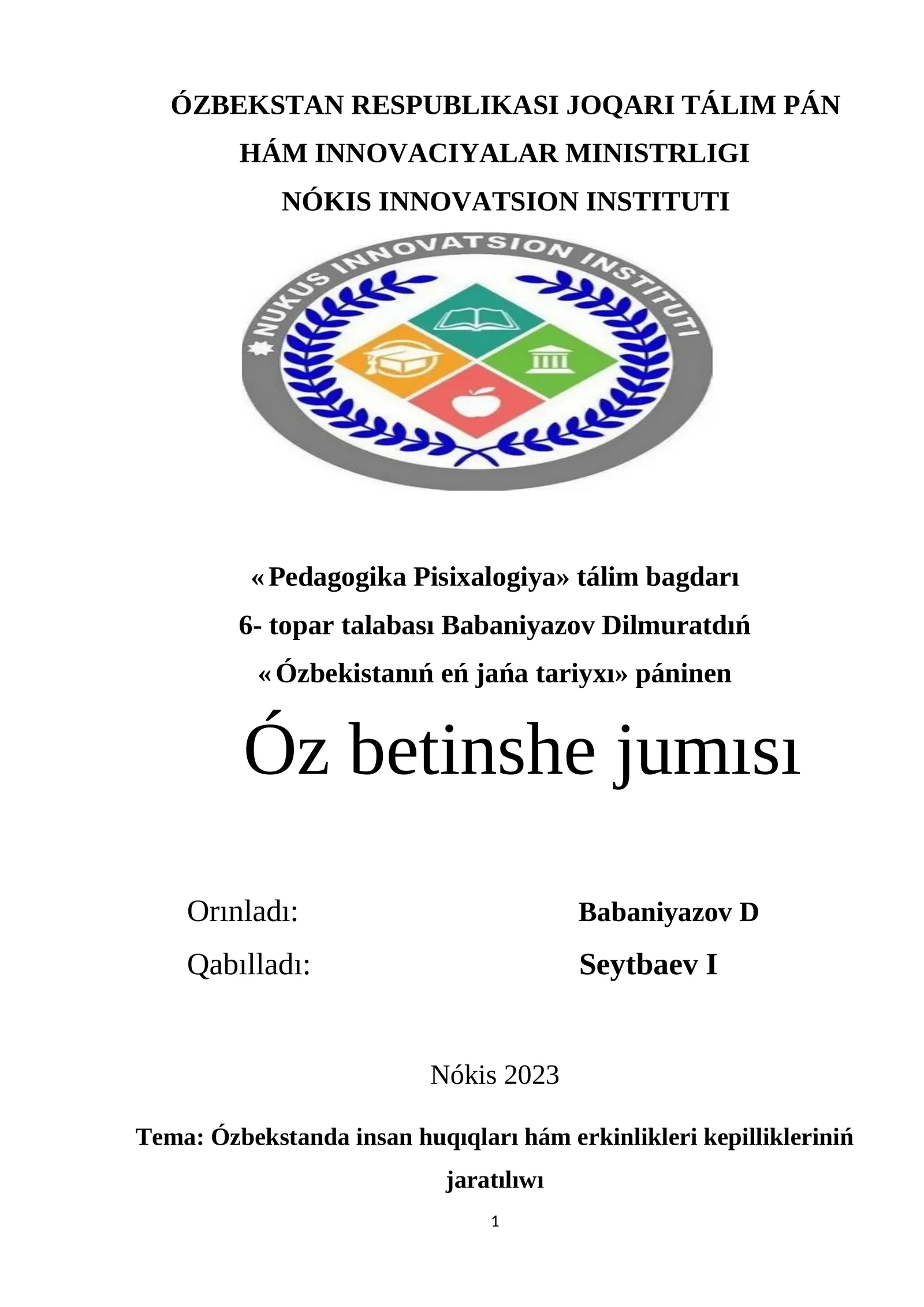 Ózbekstanda insan huqıqları hám erkinlikleri kepillikleriniń jaratılıwı