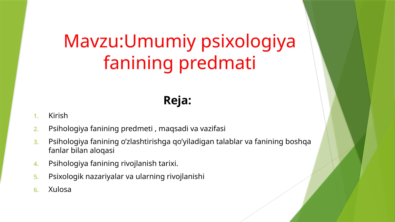 Umumiy psixologiya fanining predmeti