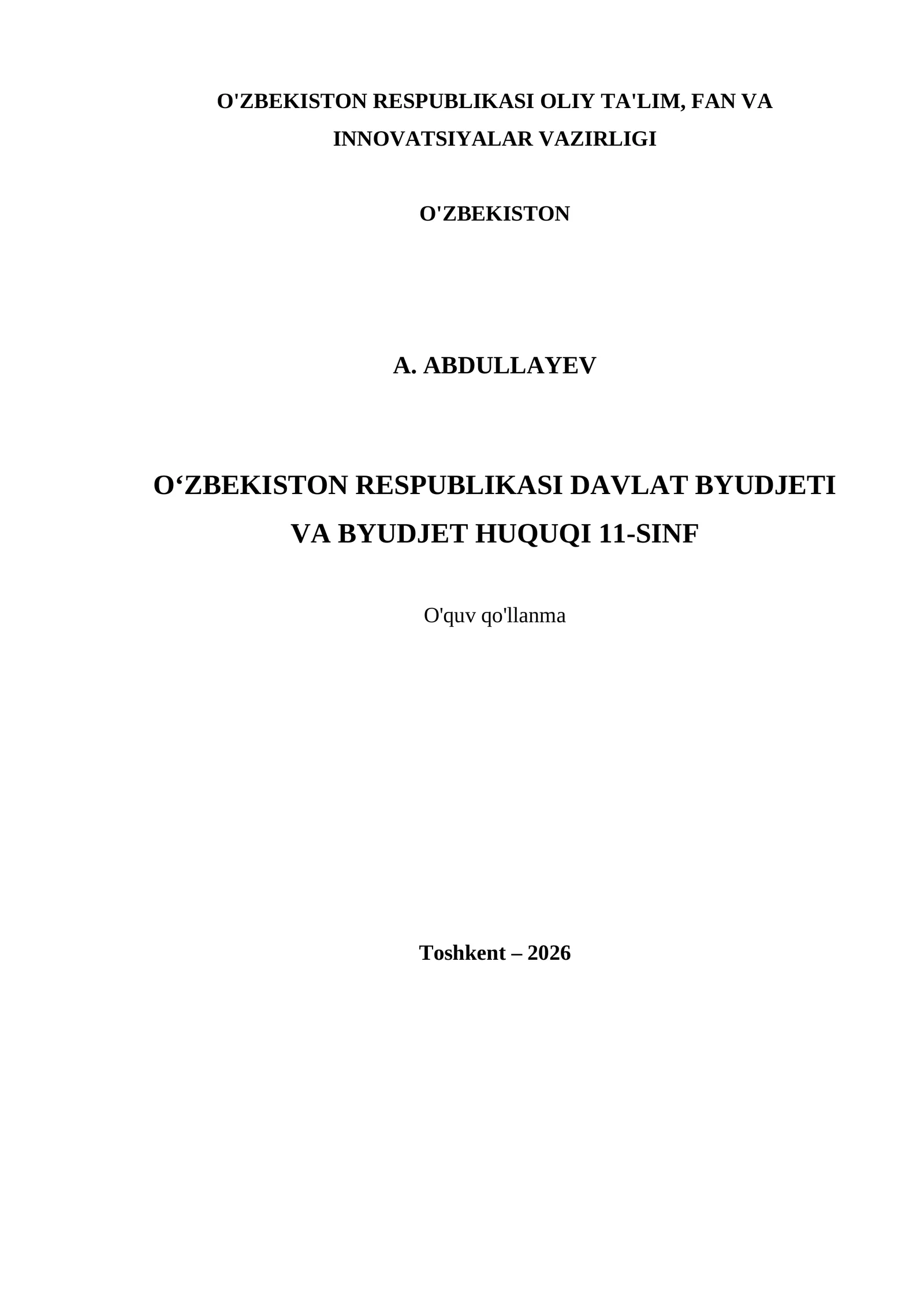O‘ZBEKISTON RESPUBLIKASI DAVLAT BYUDJETI VA BYUDJET HUQUQI 11-SINF