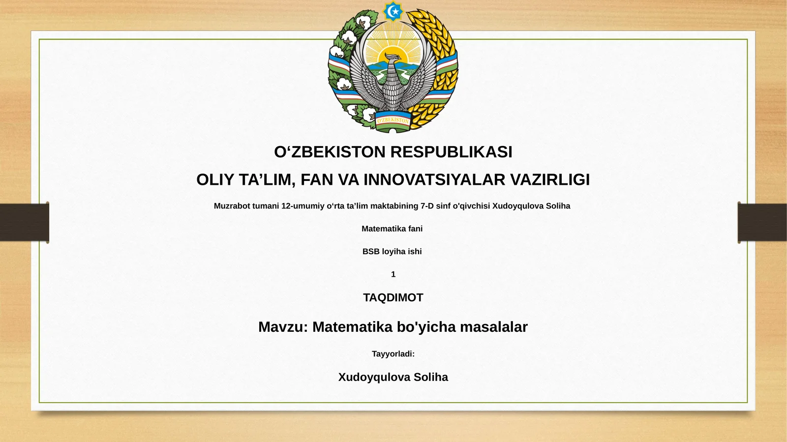 Matematika bo'yicha masalalar
