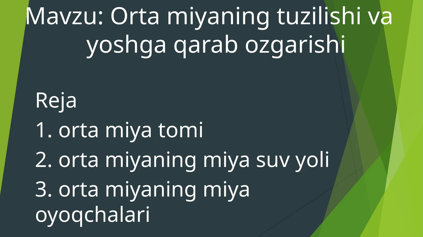 Orta miyaning tuzilishi va yoshga qarab ozgarishi