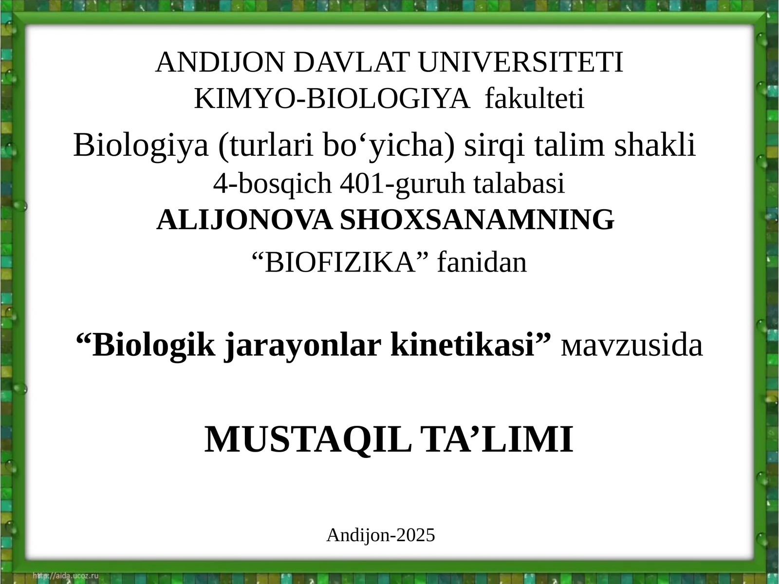 Biologik jarayonlar kinetikasi