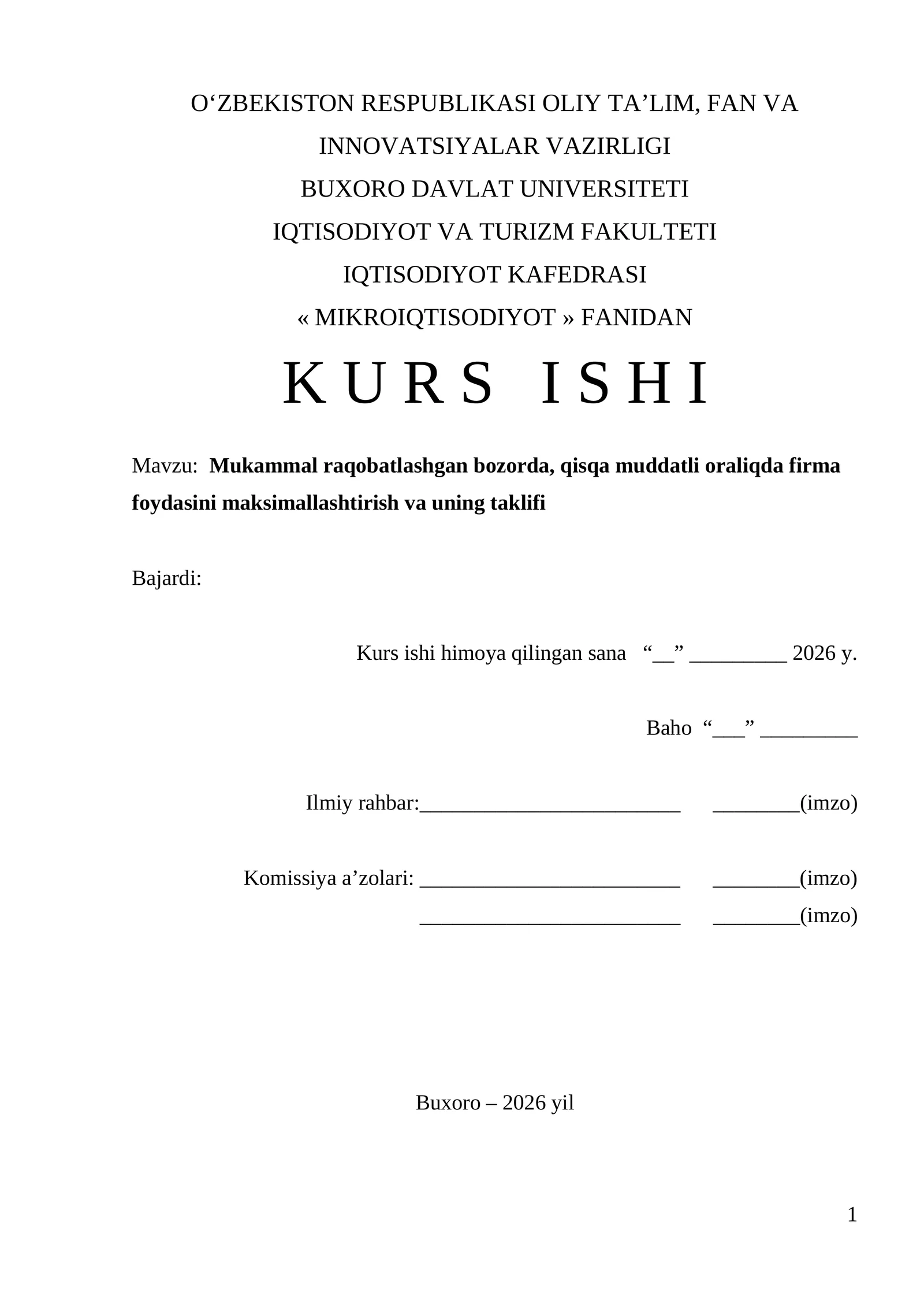 MIKROIQTISODIYOT FANIDAN K U R S I S H I
