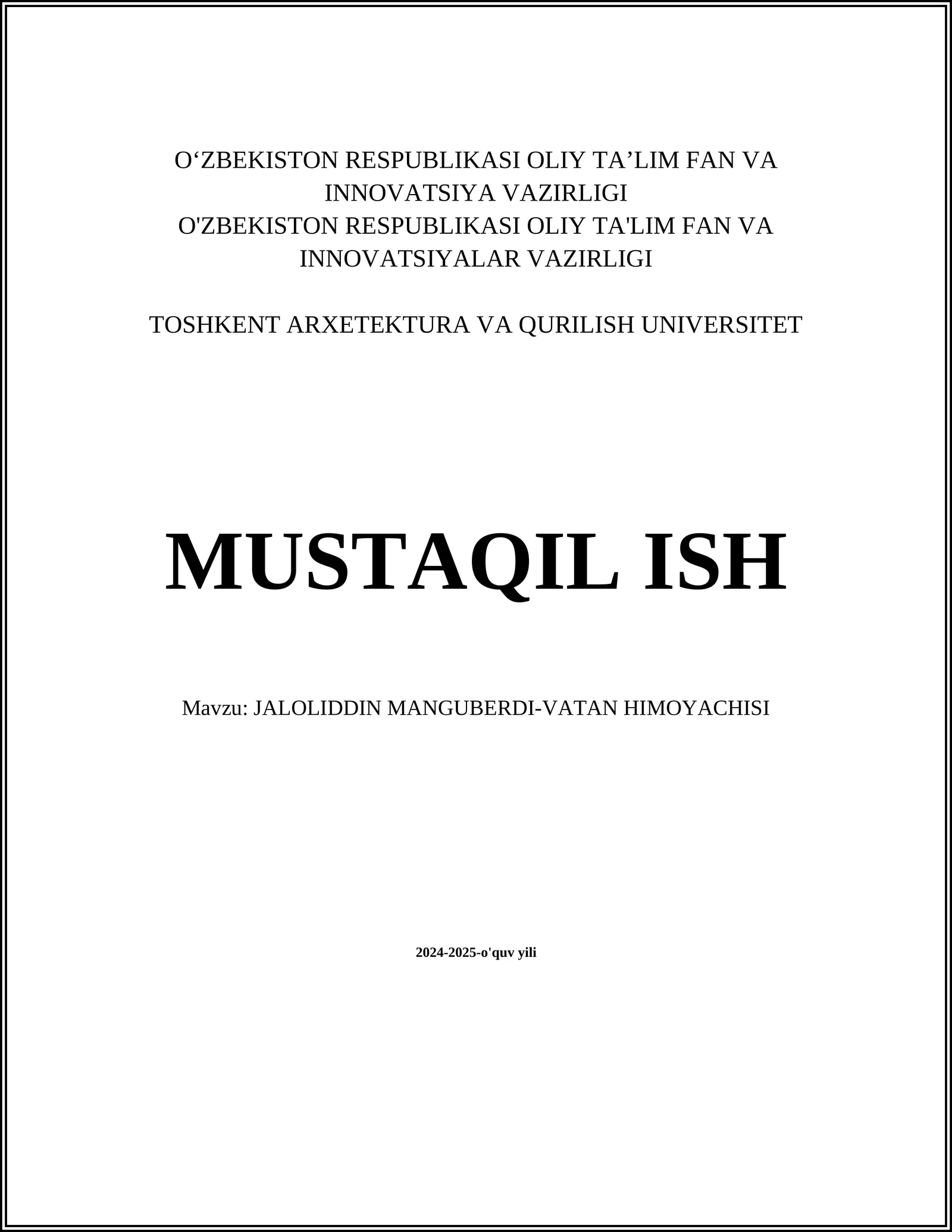 JALOLIDDIN MANGUBERDI-VATAN HIMOYACHISI