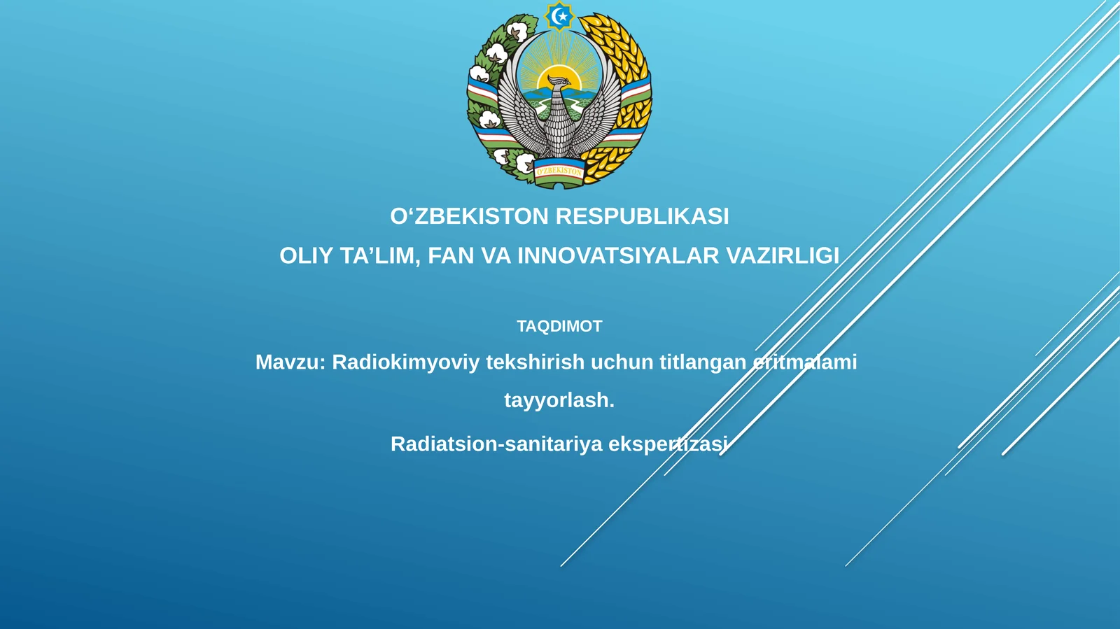 Radiokimyoviy tekshirish uchun titrlangan eritmalarni tayyorlash. Radiatsion-sanitariya ekspertizasi
